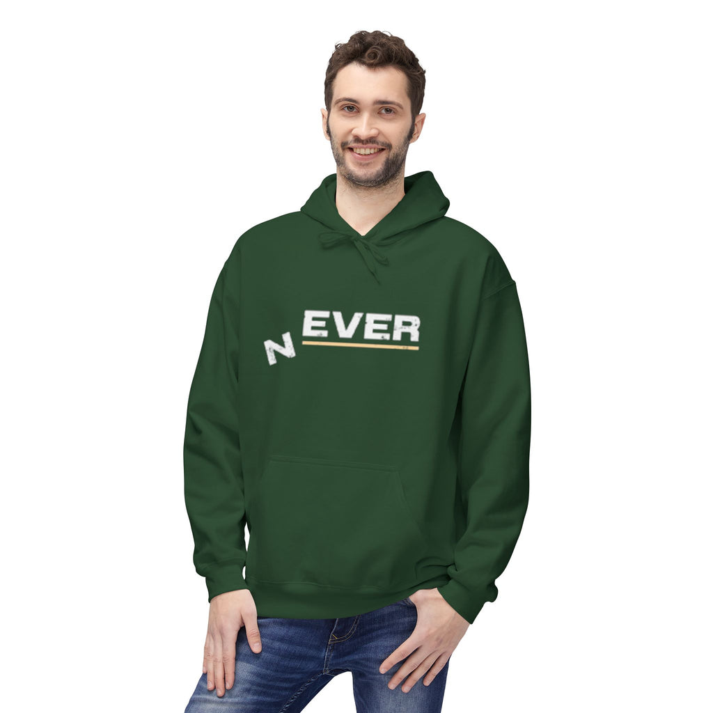 Never Typography Hoodie — Brown Casual Graphic Pullover