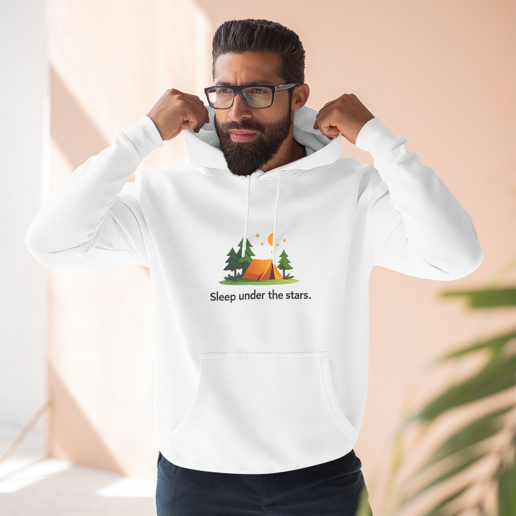 Camping Hoodie — "Sleep Under the Stars" Tent & Moon Graphic