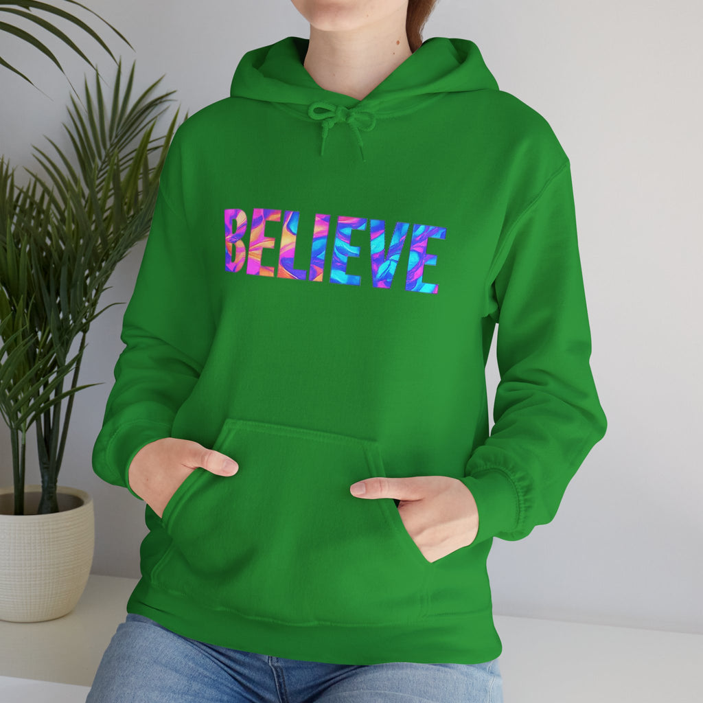 Believe in Yourself Hoodie — Colorful Watercolor Text Inspirational Sweatshirt