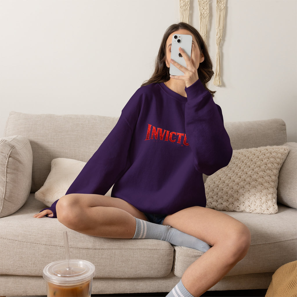 Invictus Crewneck Sweatshirt — Bold Red Script Pullover