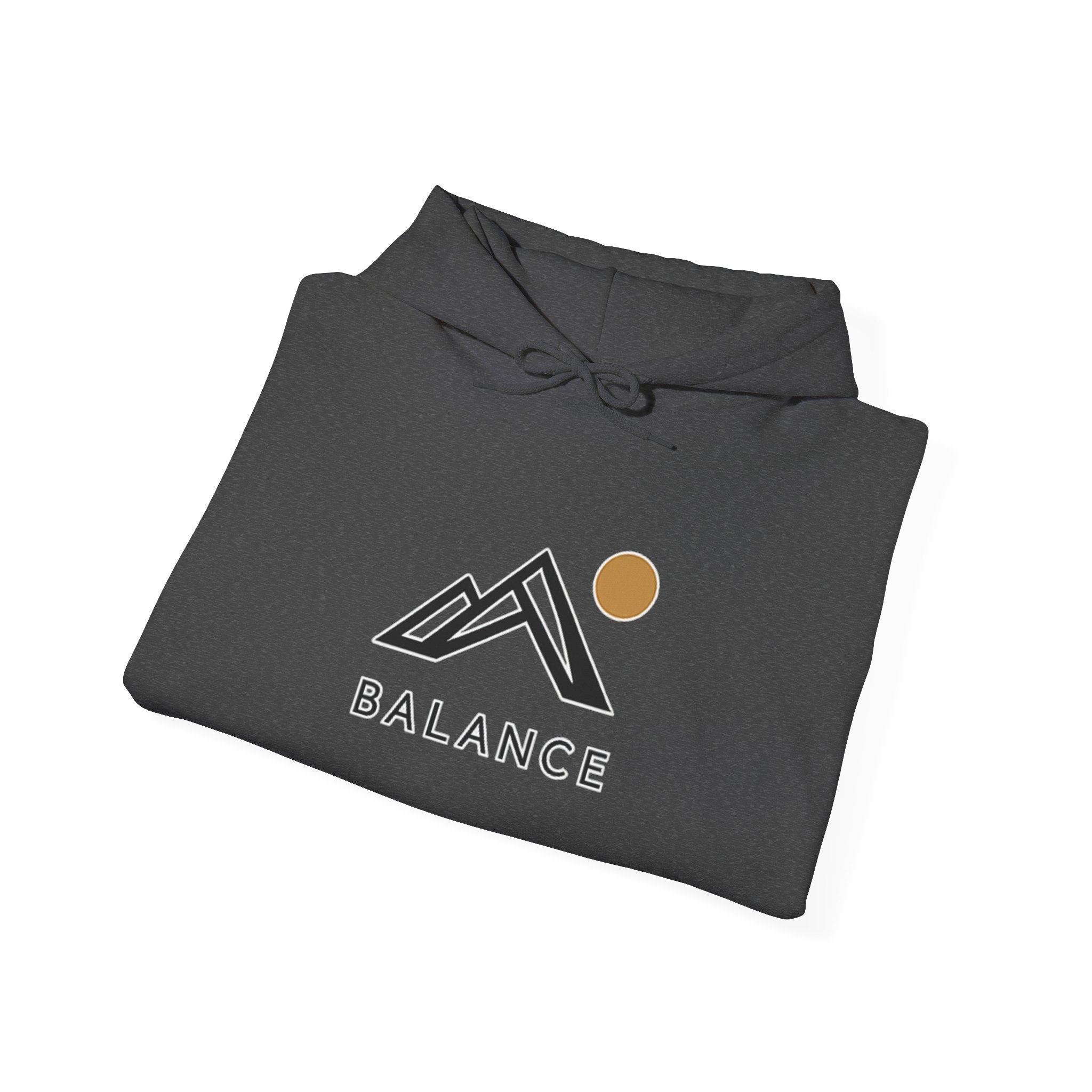 Balance Mountain Hoodie — Minimalist Sunrise Graphic Hooded Sweatshirt