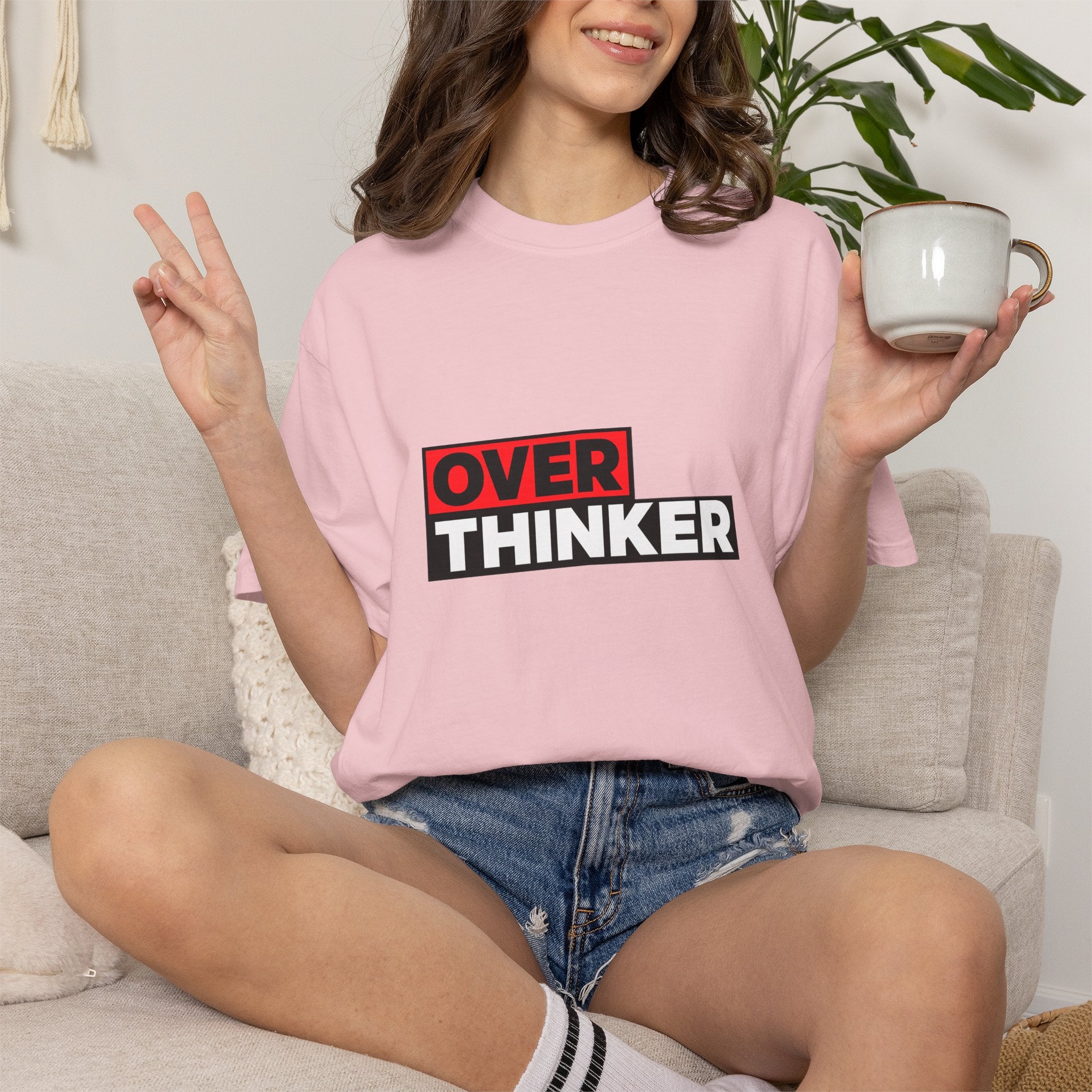 Overthinker Graphic T-Shirt — Bold Red & Black Text Tee