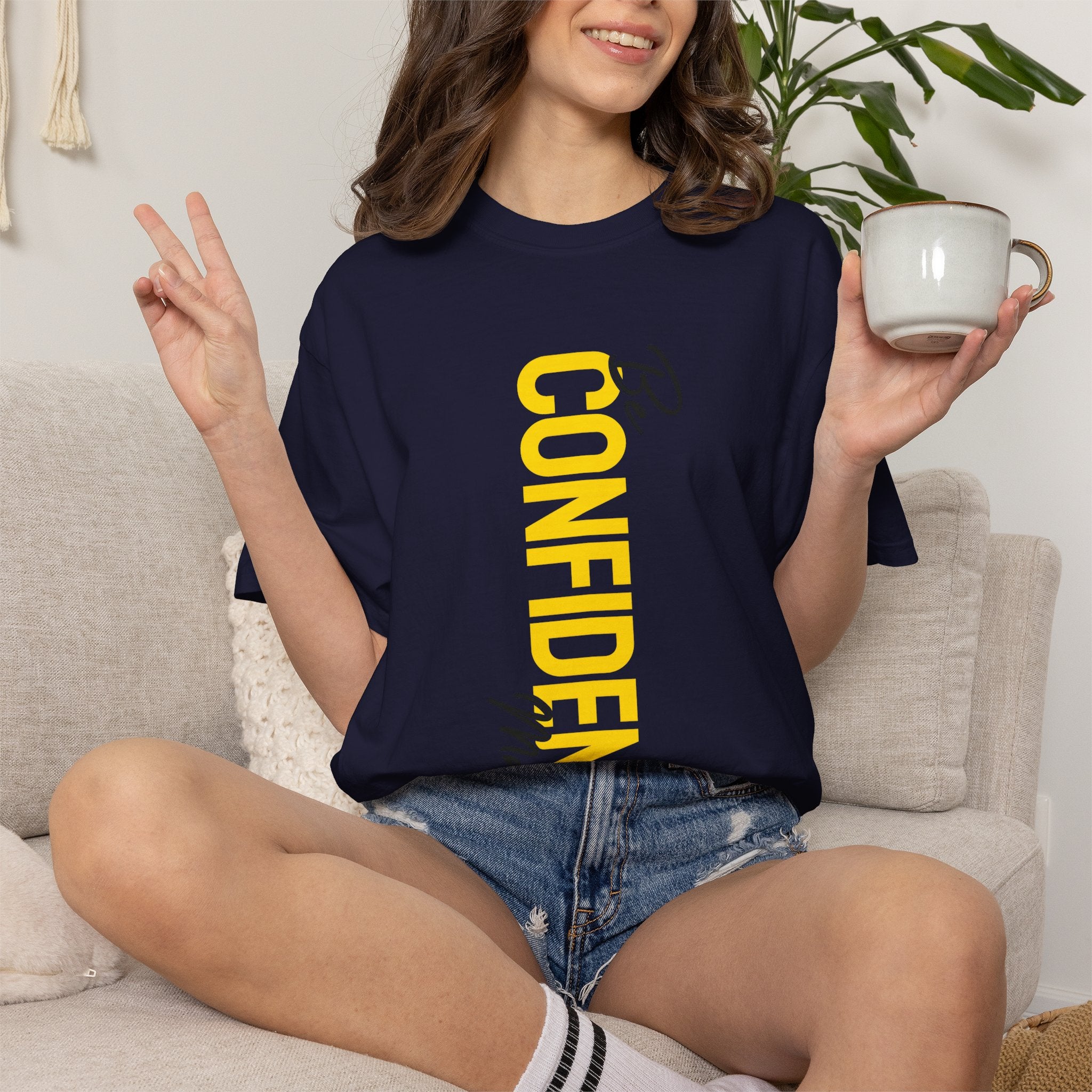 Be Confident Vertical Text T-Shirt — Motivational Graphic Tee