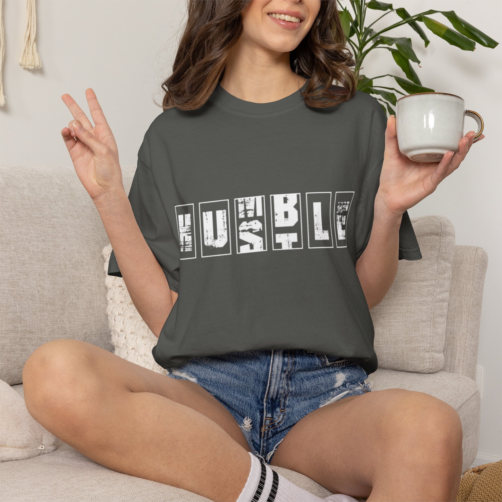 Hustle Block Letter T-Shirt — Vintage Graphic Tee with 'HUSTLE' Design
