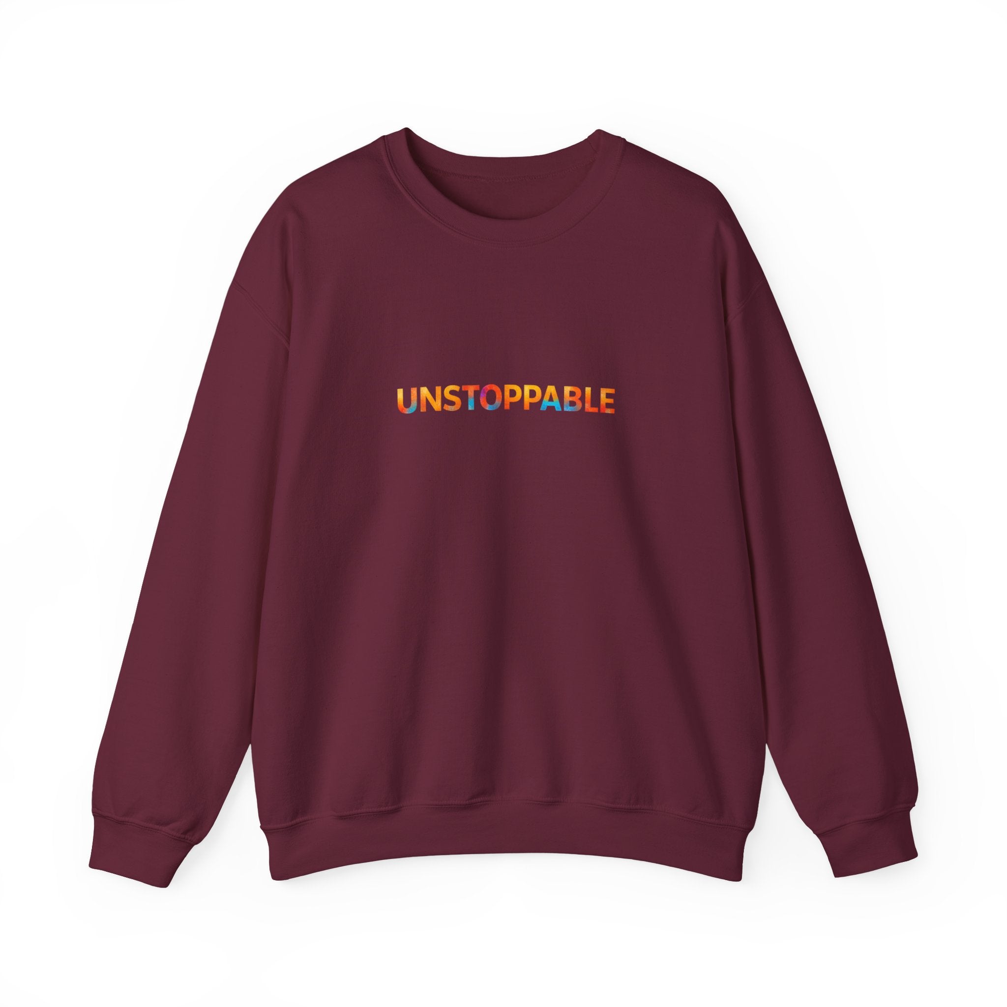 Unstoppable Crewneck Sweatshirt — Inspirational Rainbow Text Pullover