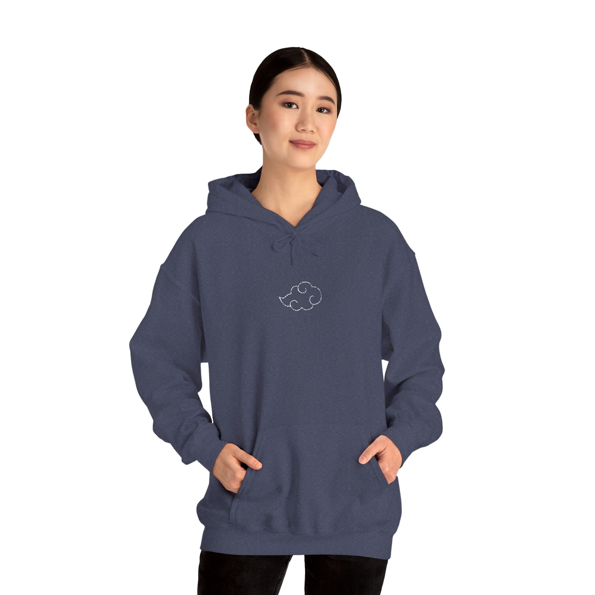 Minimal Cloud Outline Hoodie — Small White Cloud Graphic Embroidered