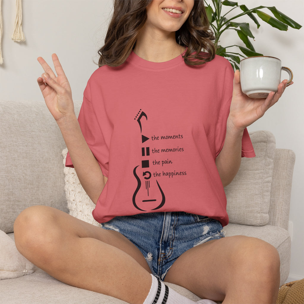 Guitar Silhouette Tee — "Our Moments, Our Memories, Our Music, Our Happiness"