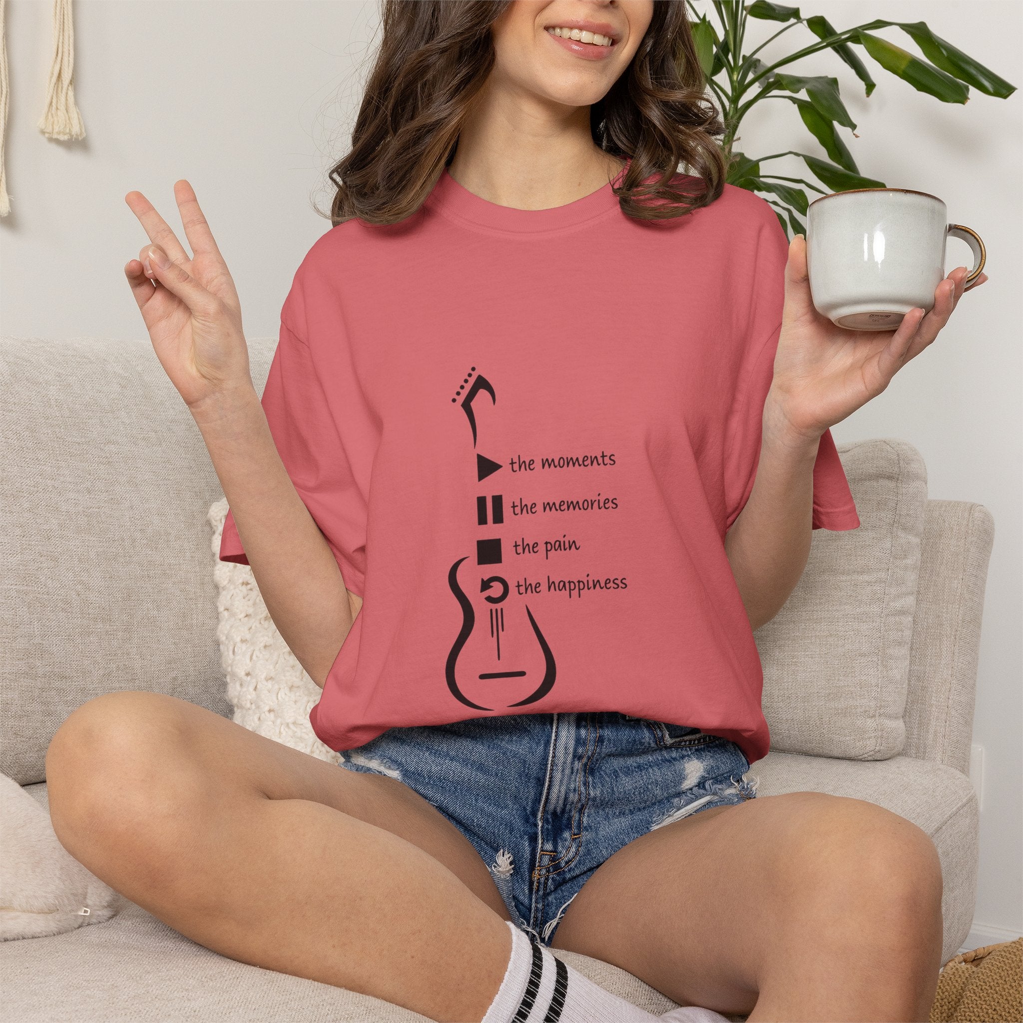 Guitar Silhouette Tee — "Our Moments, Our Memories, Our Music, Our Happiness"