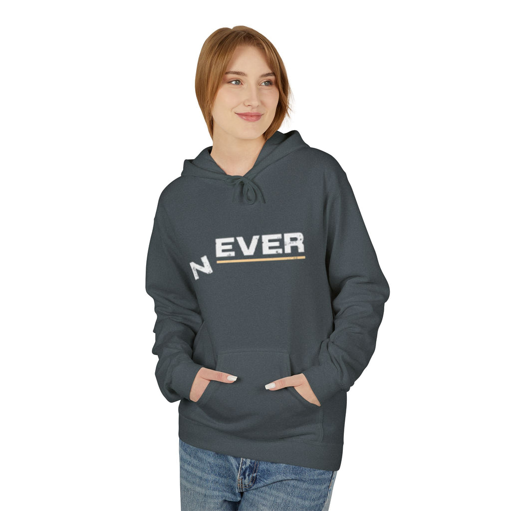 Never Typography Hoodie — Brown Casual Graphic Pullover