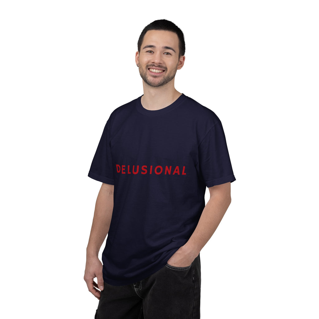 Delusional Graphic T-Shirt — Minimalist Red Text Tee