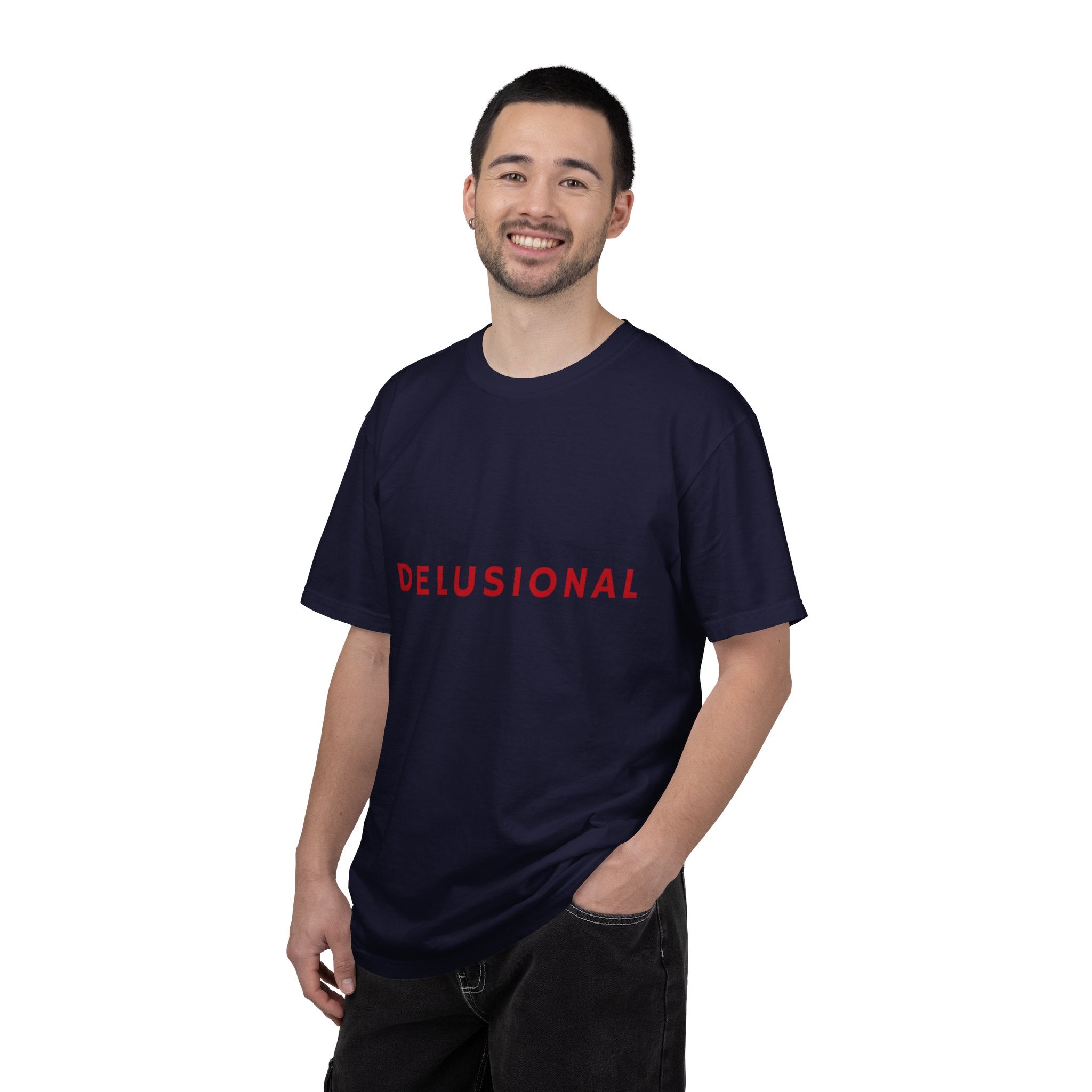 Delusional Graphic T-Shirt — Minimalist Red Text Tee