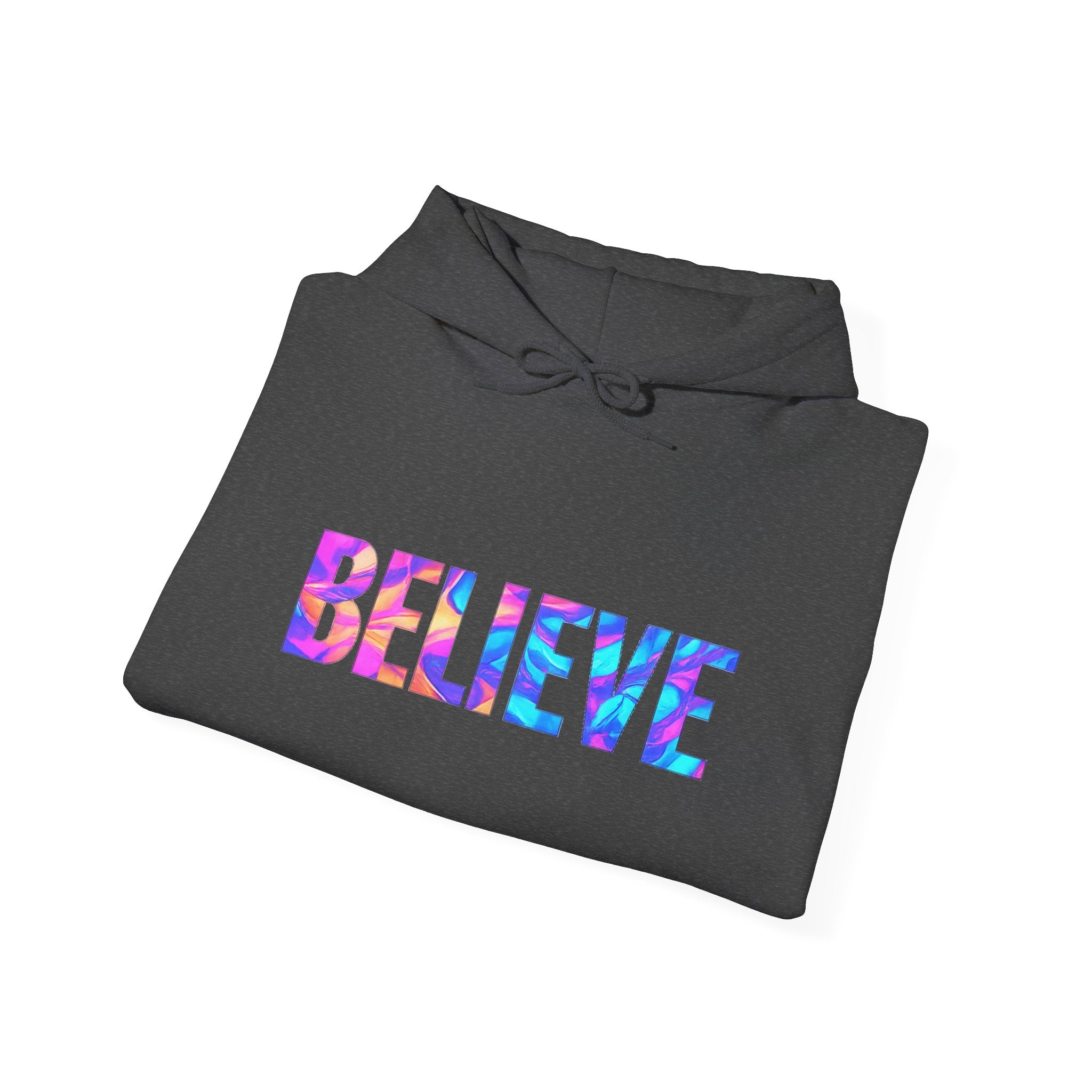Believe in Yourself Hoodie — Colorful Watercolor Text Inspirational Sweatshirt