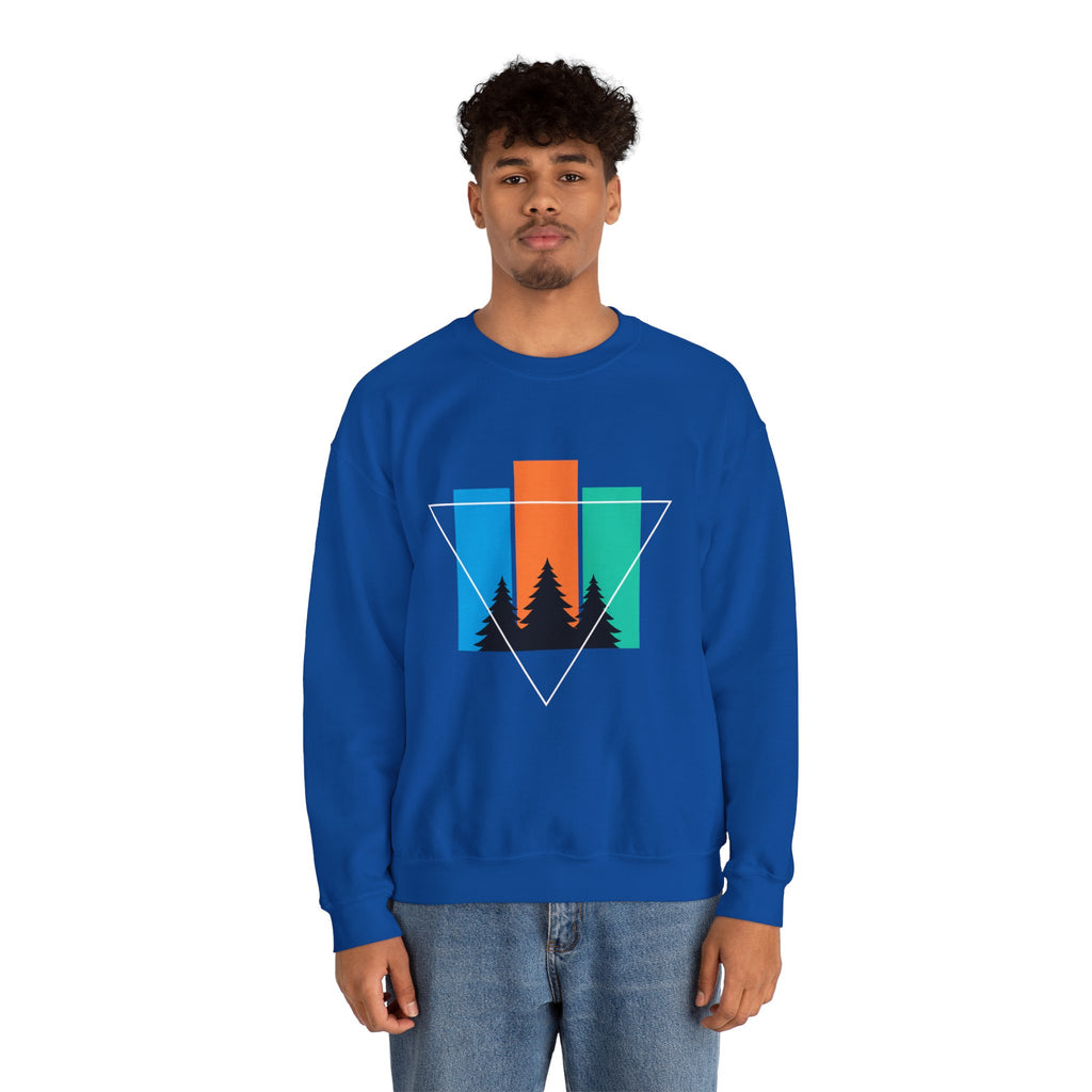 Retro Forest Crewneck Sweatshirt — Colorblock Trees Graphic