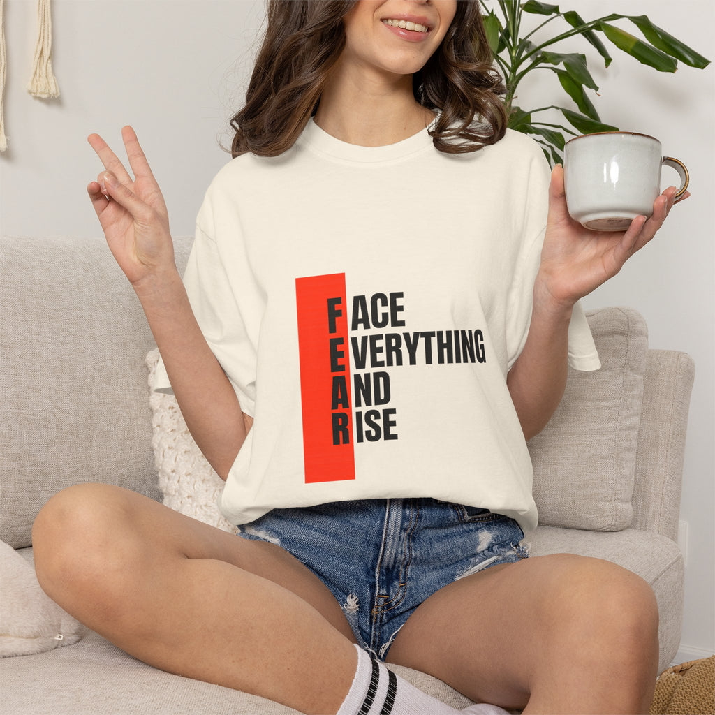 Motivational T-Shirt — "FEAR: Face Everything And Rise" Bold Red Accent