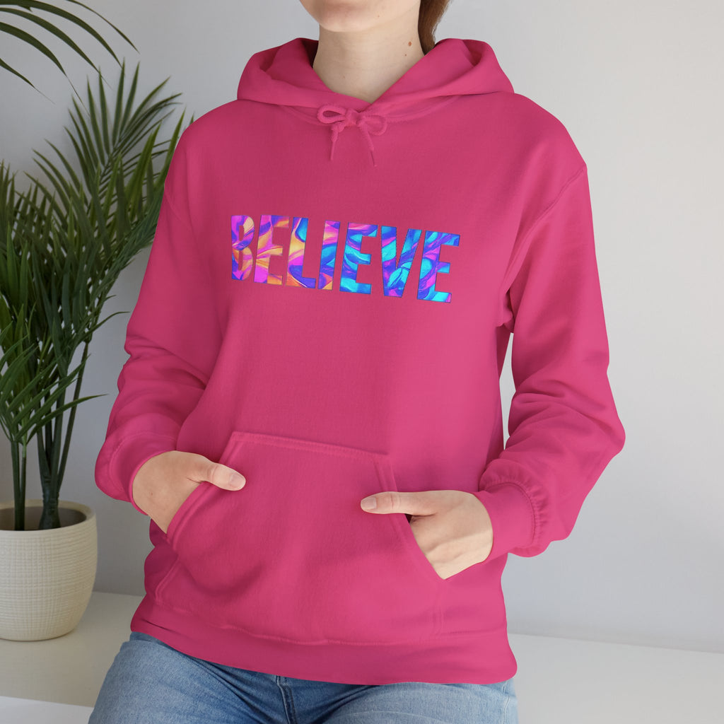 Believe in Yourself Hoodie — Colorful Watercolor Text Inspirational Sweatshirt