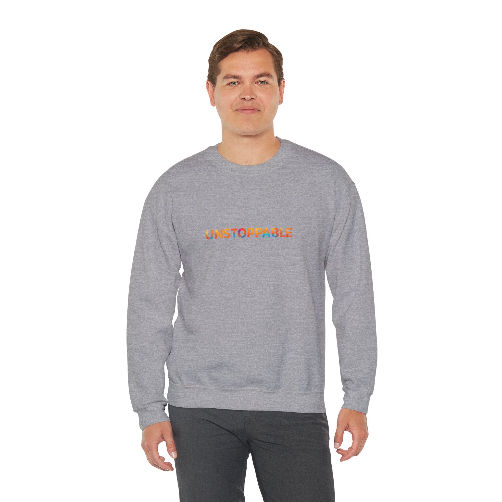 Unstoppable Crewneck Sweatshirt — Inspirational Rainbow Text Pullover