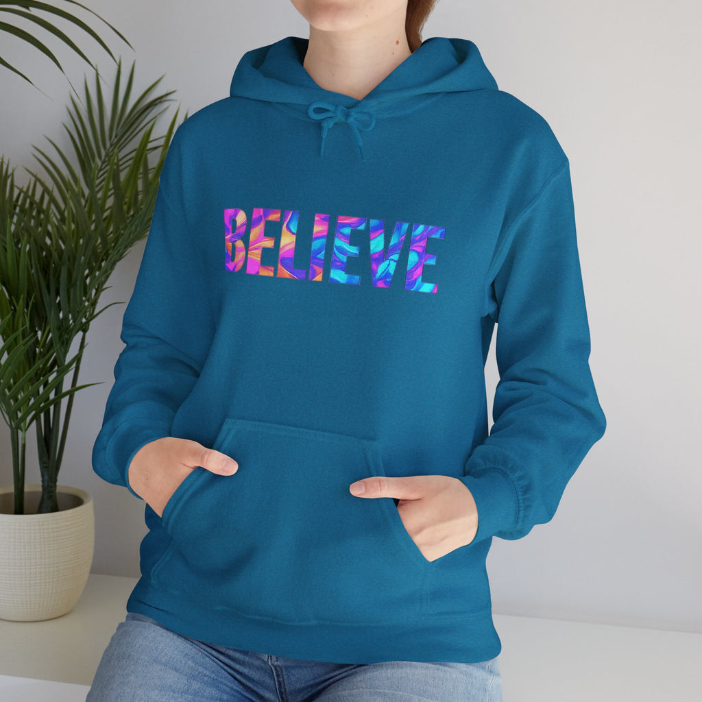 Believe in Yourself Hoodie — Colorful Watercolor Text Inspirational Sweatshirt