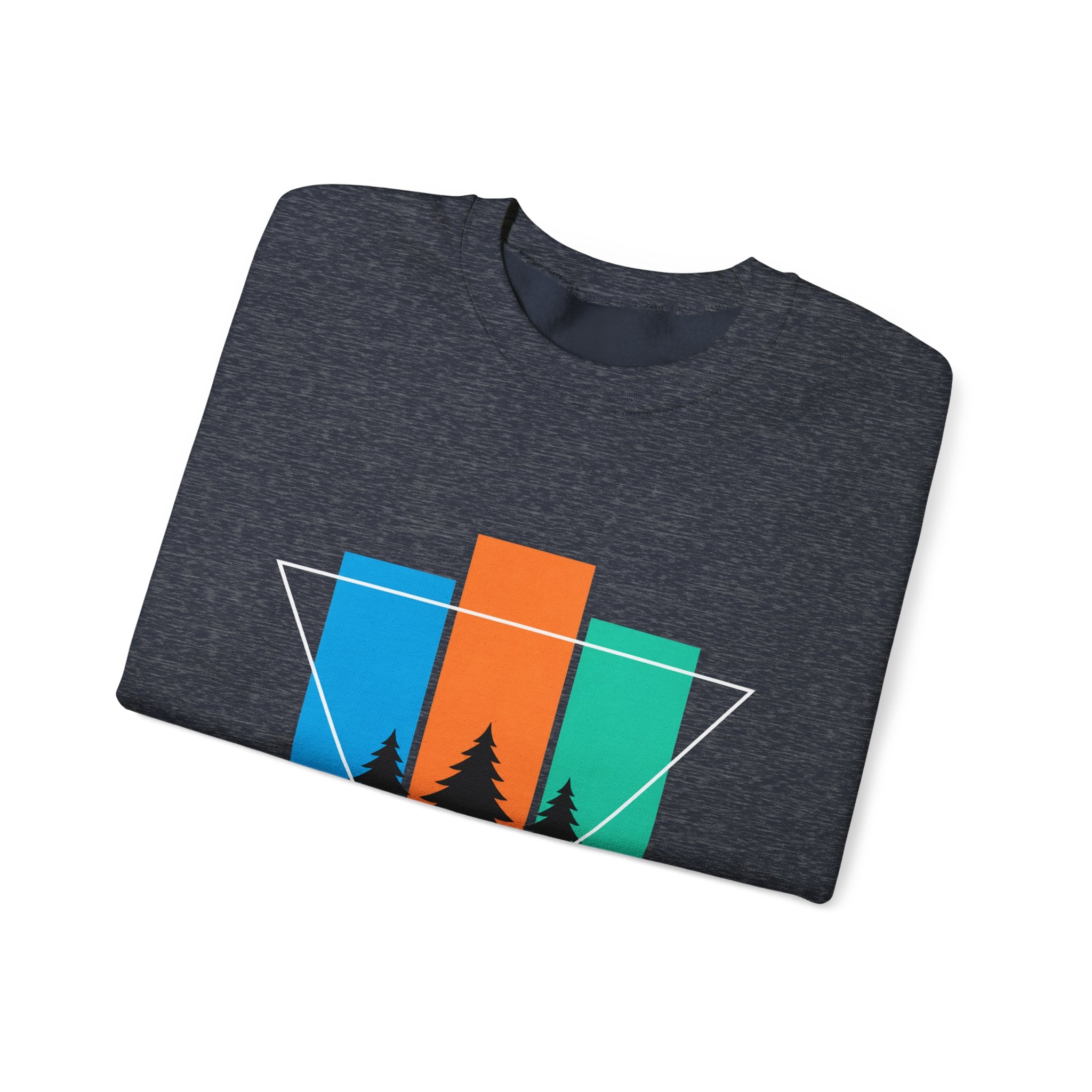 Retro Forest Crewneck Sweatshirt — Colorblock Trees Graphic
