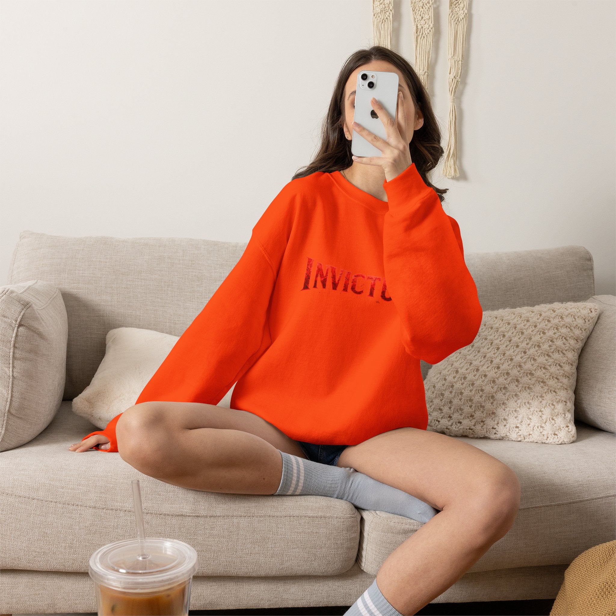 Invictus Crewneck Sweatshirt — Bold Red Script Pullover