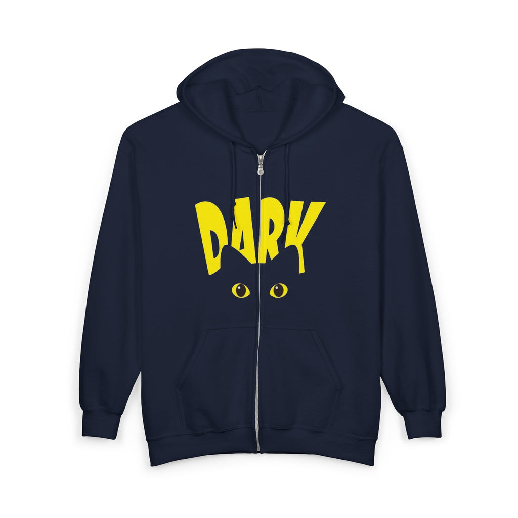 Dark Eyes Zip Hoodie — Halloween Black Cat Graphic Full-Zip Sweatshirt