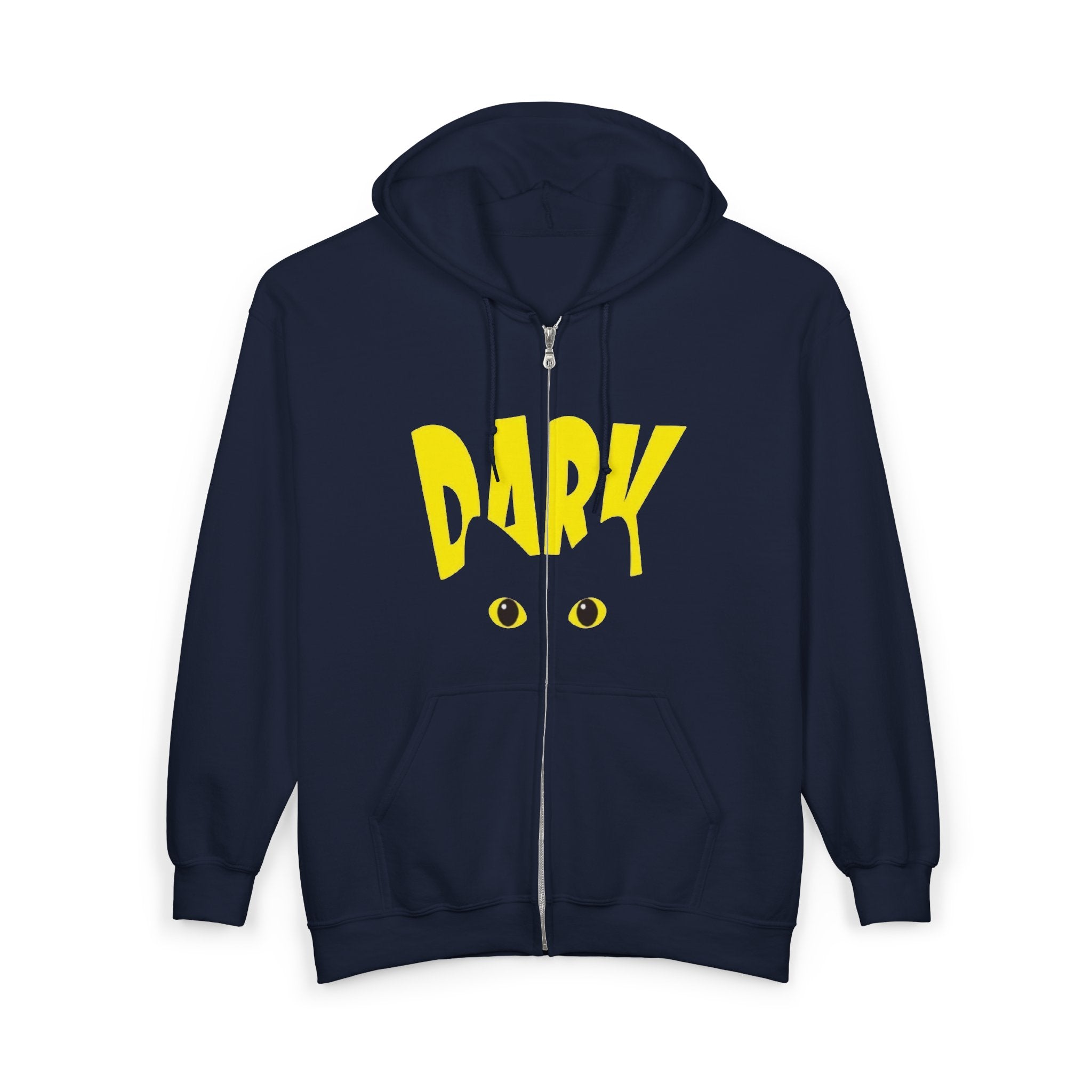 Dark Eyes Zip Hoodie — Halloween Black Cat Graphic Full-Zip Sweatshirt