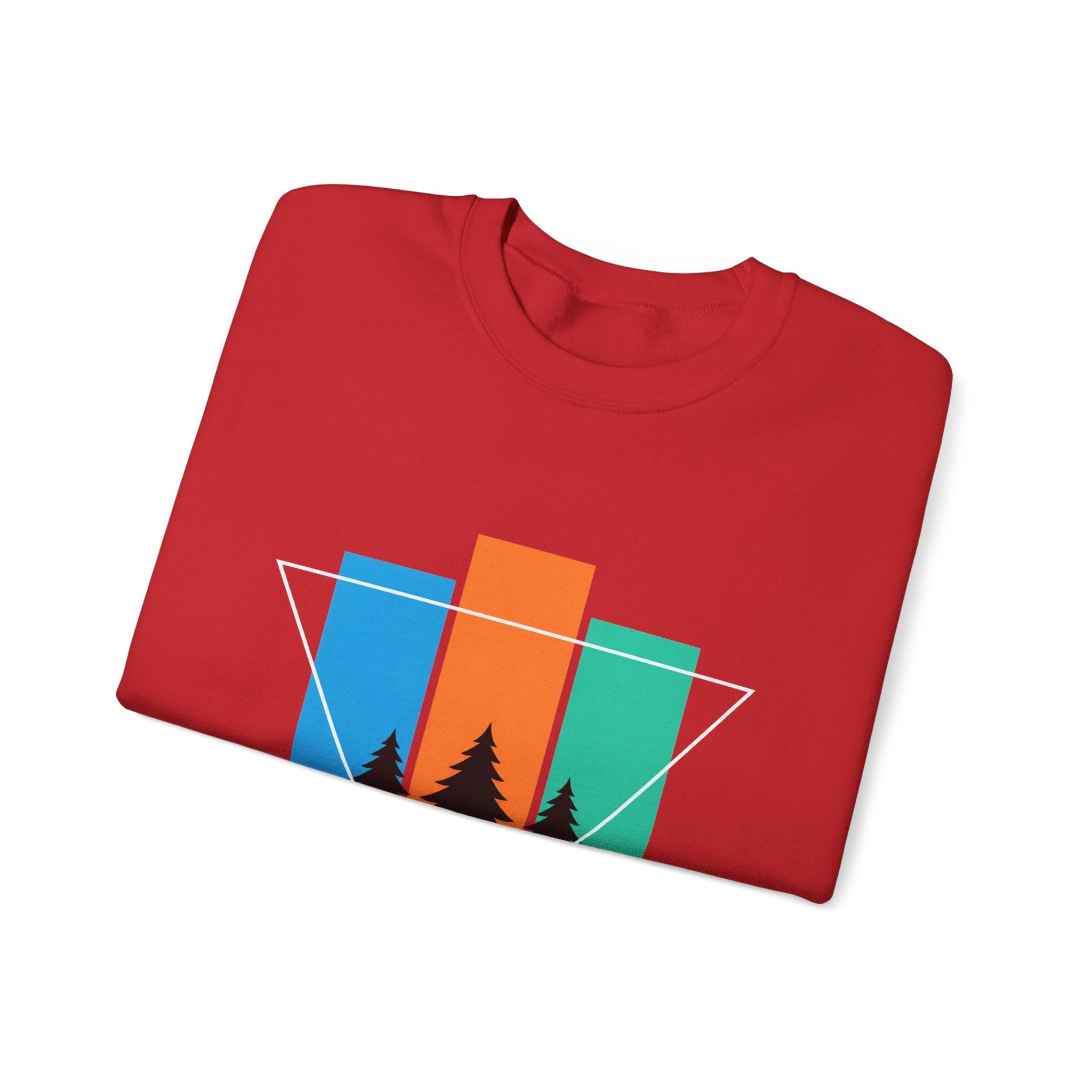 Retro Forest Crewneck Sweatshirt — Colorblock Trees Graphic