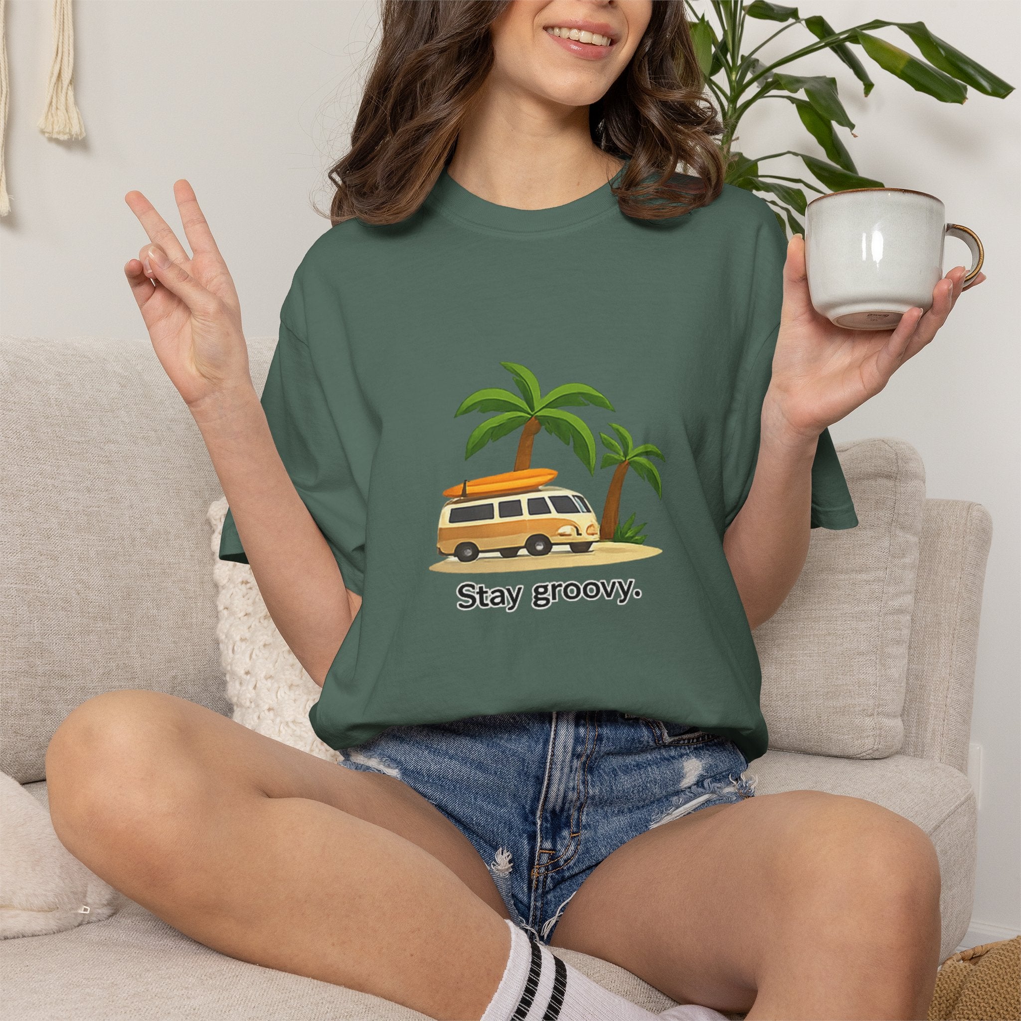 Vintage Surf Van T-Shirt – "Stay Groovy" Retro Beach Tee