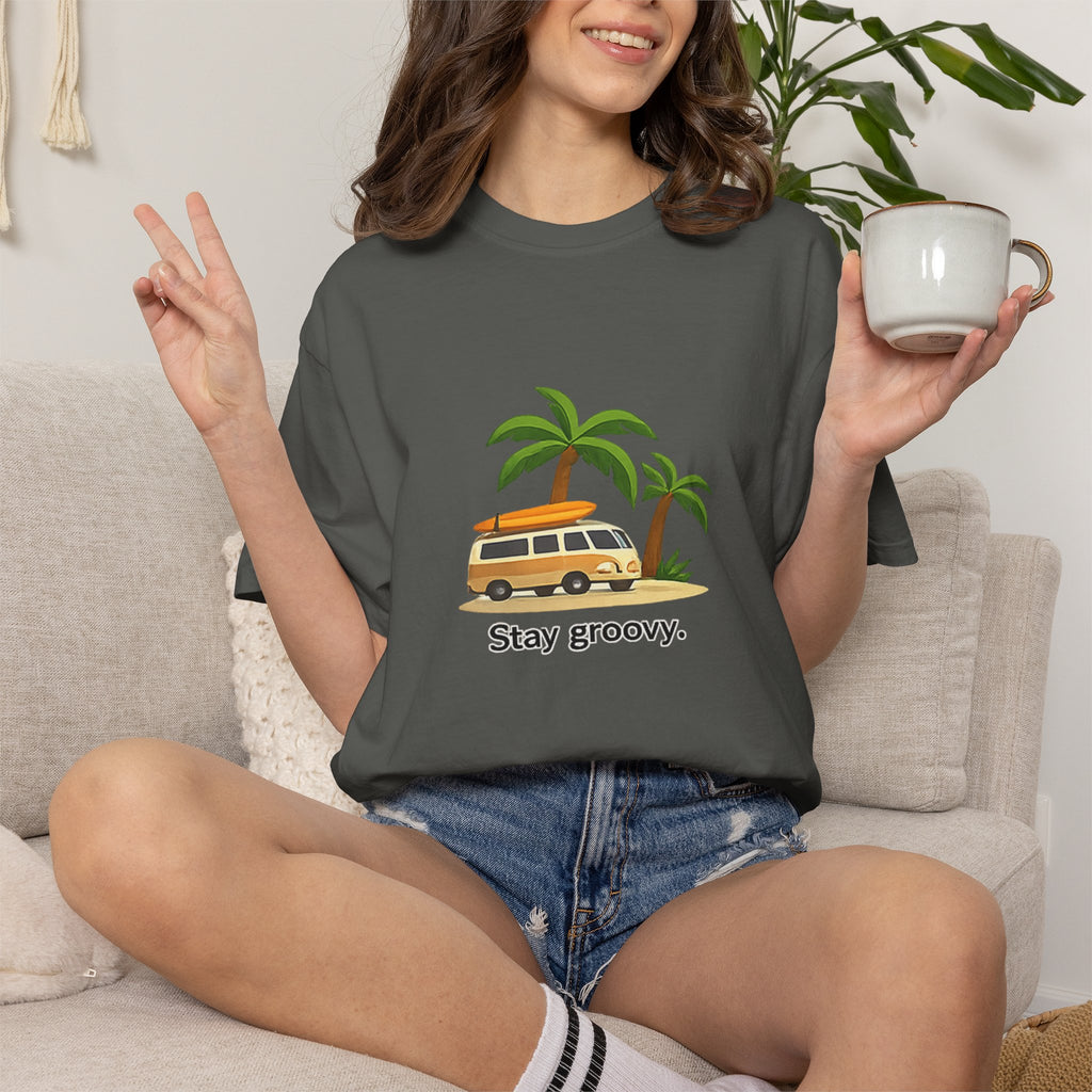 Vintage Surf Van T-Shirt – "Stay Groovy" Retro Beach Tee