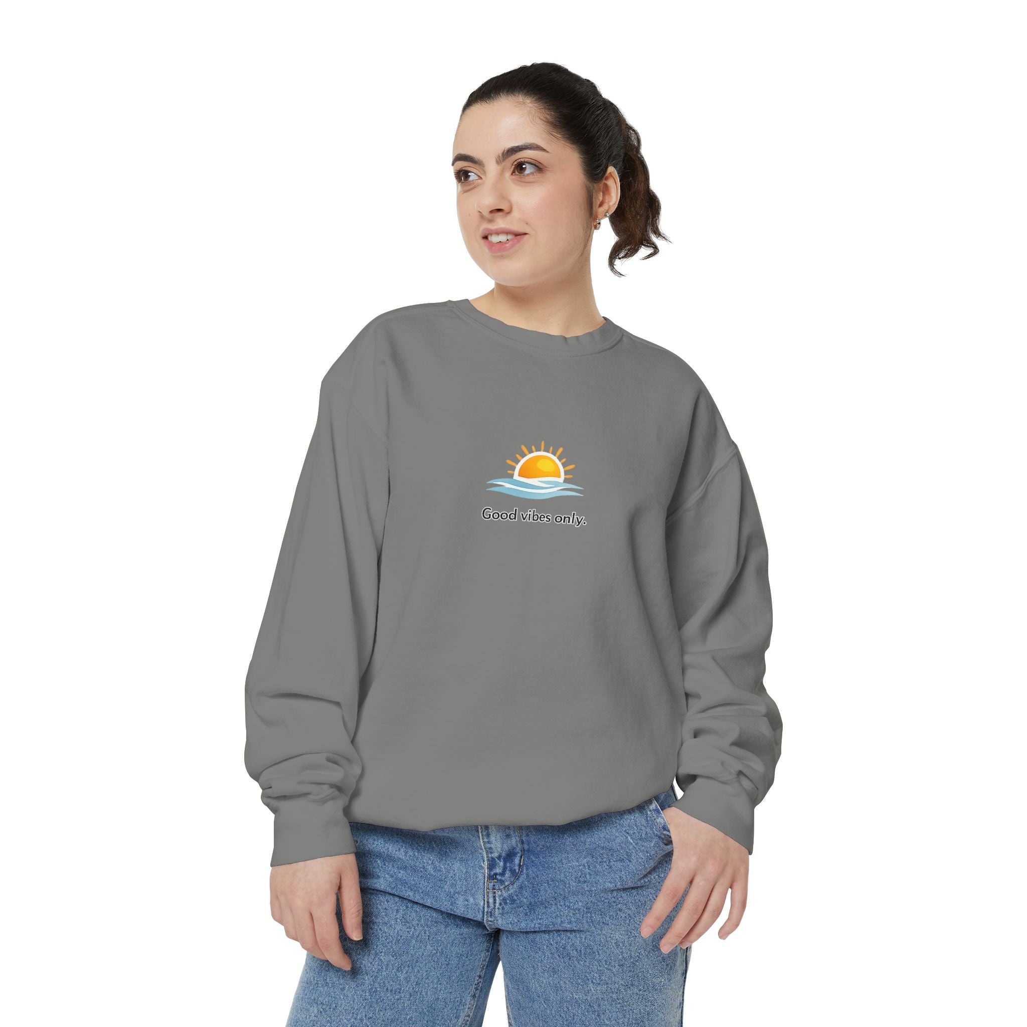 Good Vibes Only Sweatshirt — Sunrise Graphic Cozy Pullover