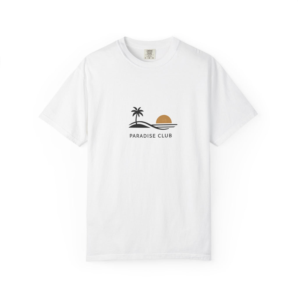 Paradise Club Tee — Minimal Sunset Palm Graphic T-Shirt