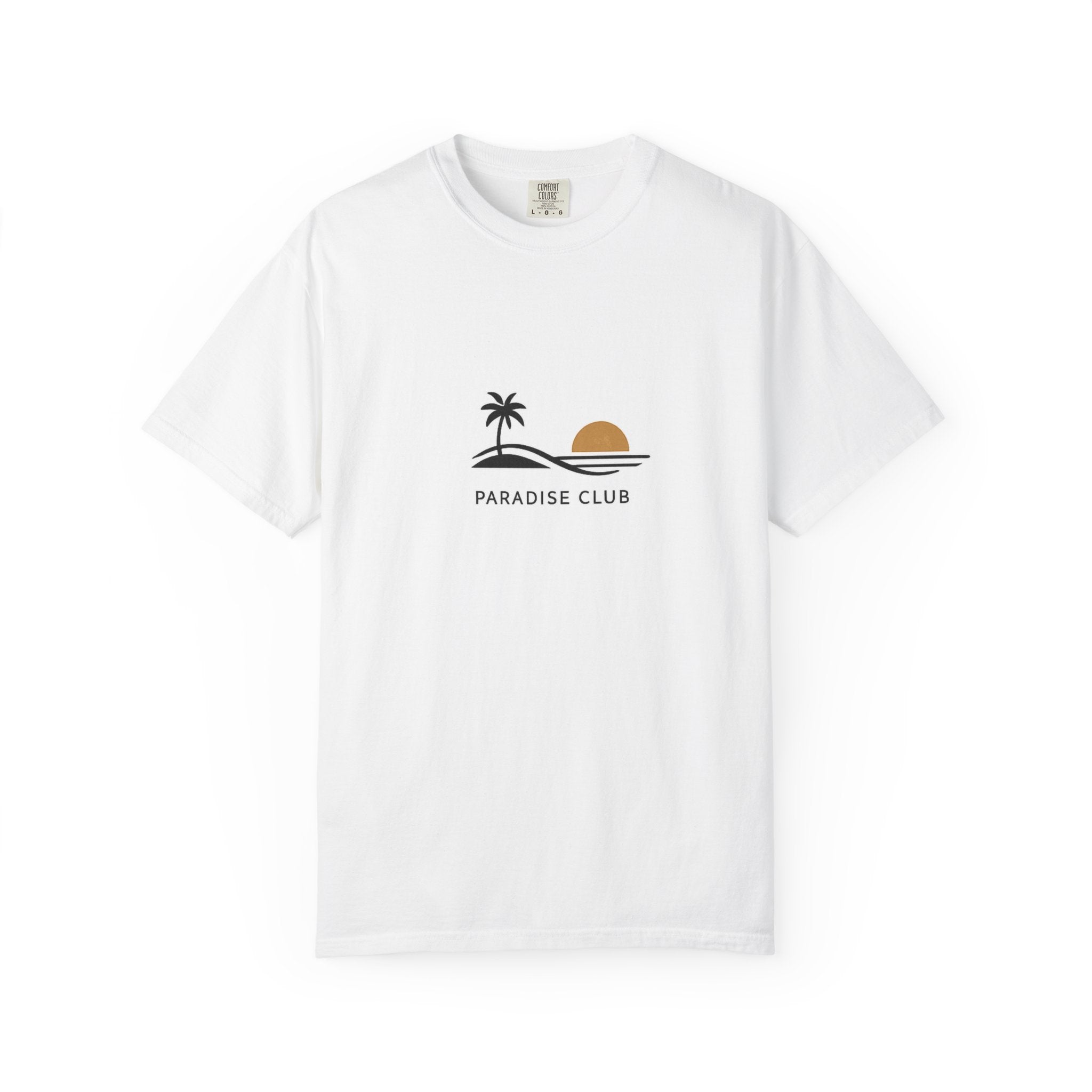 Paradise Club Tee — Minimal Sunset Palm Graphic T-Shirt