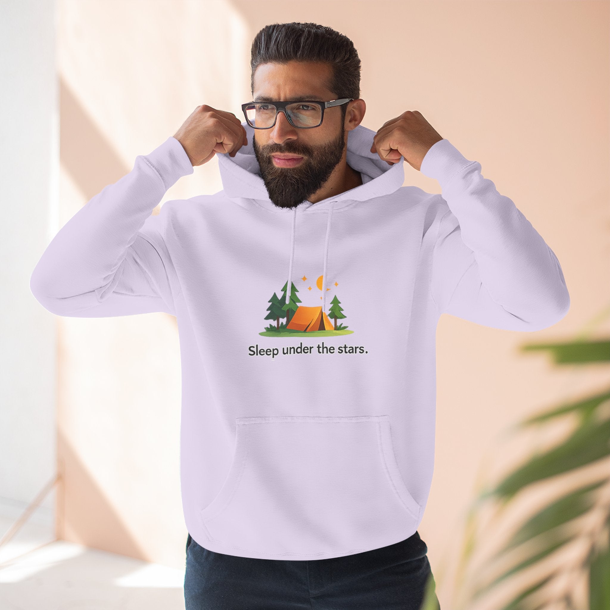 Camping Hoodie — "Sleep Under the Stars" Tent & Moon Graphic