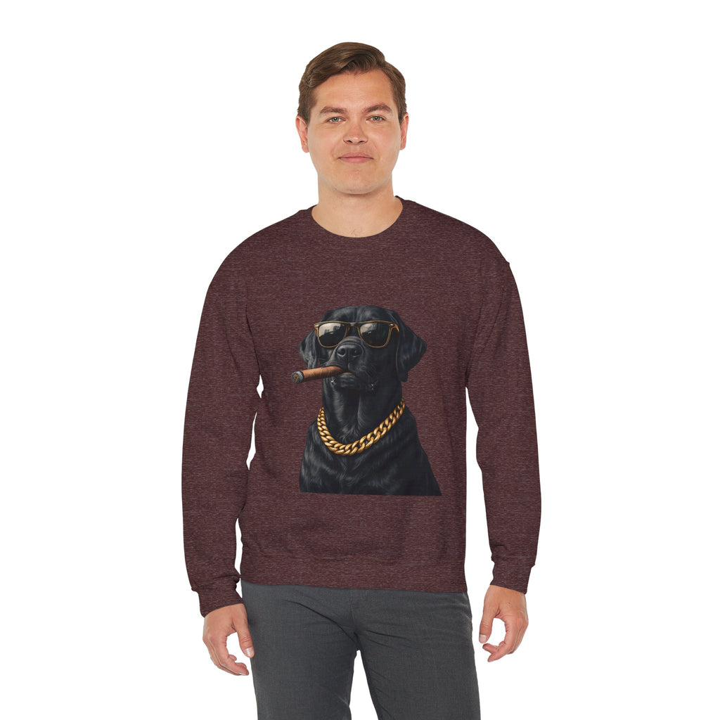 Cool Black Lab Crewneck Sweatshirt — Dog with Cigar & Gold Chain Graphic