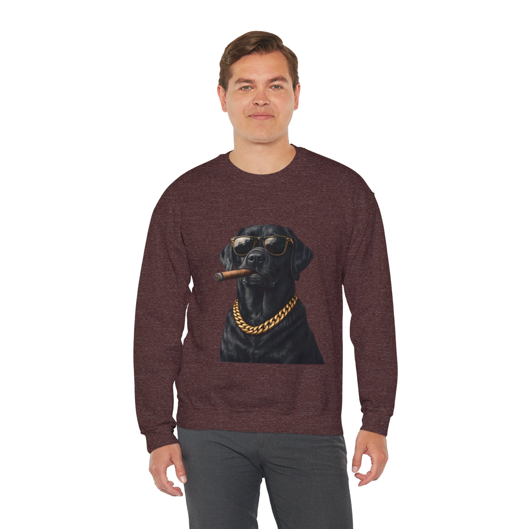 Cool Black Lab Crewneck Sweatshirt — Dog with Cigar & Gold Chain Graphic