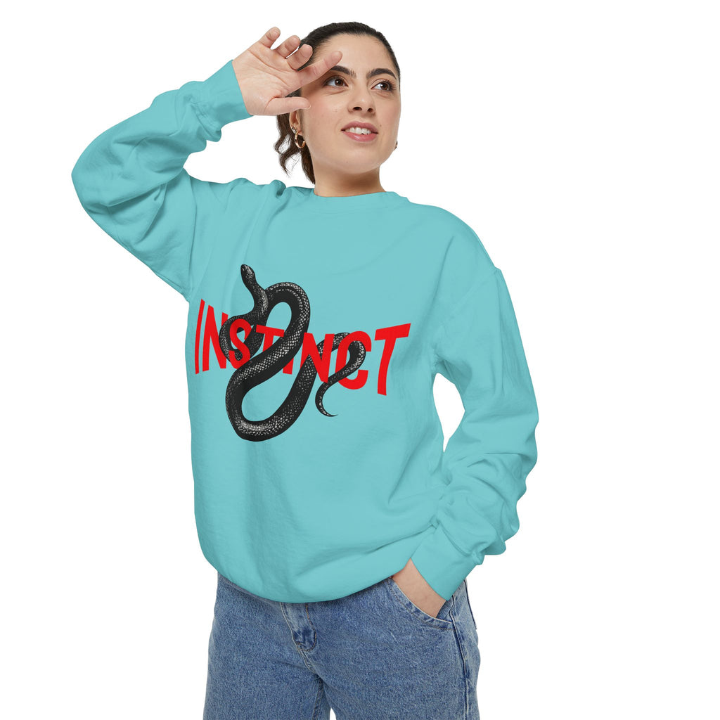 Instinct Snake Sweatshirt — Graphic Crewneck with Bold Red Text