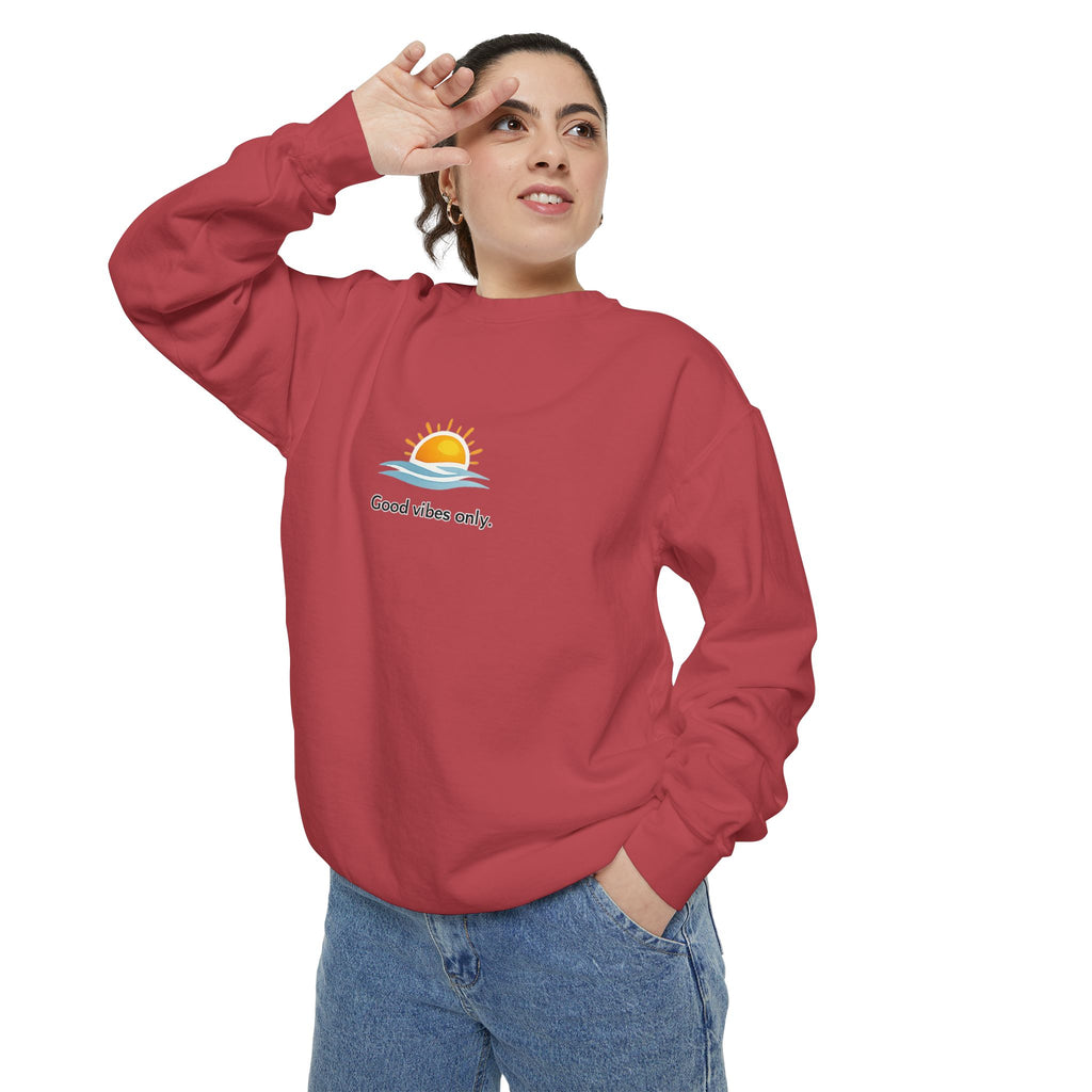 Good Vibes Only Sweatshirt — Sunrise Graphic Cozy Pullover