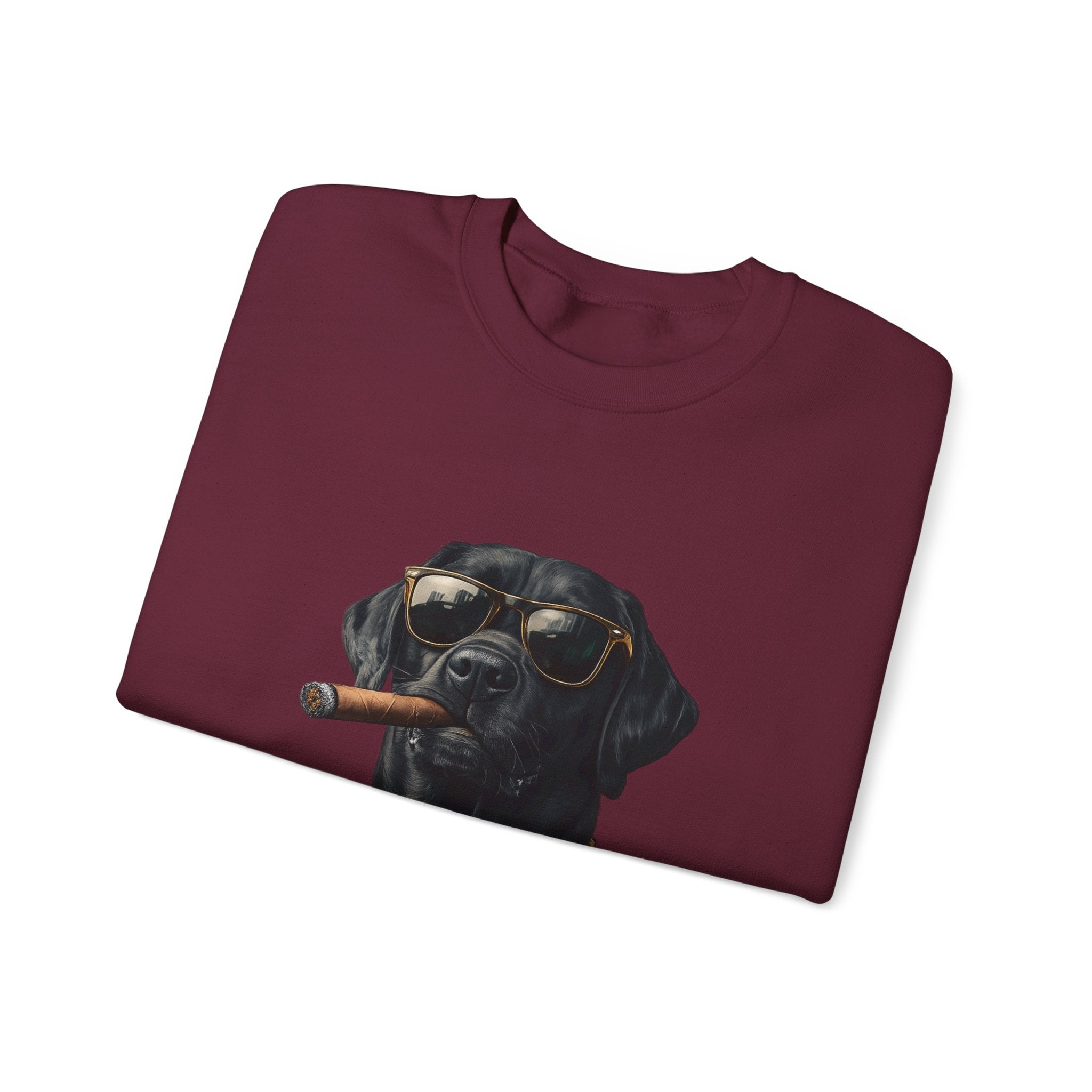 Cool Black Lab Crewneck Sweatshirt — Dog with Cigar & Gold Chain Graphic