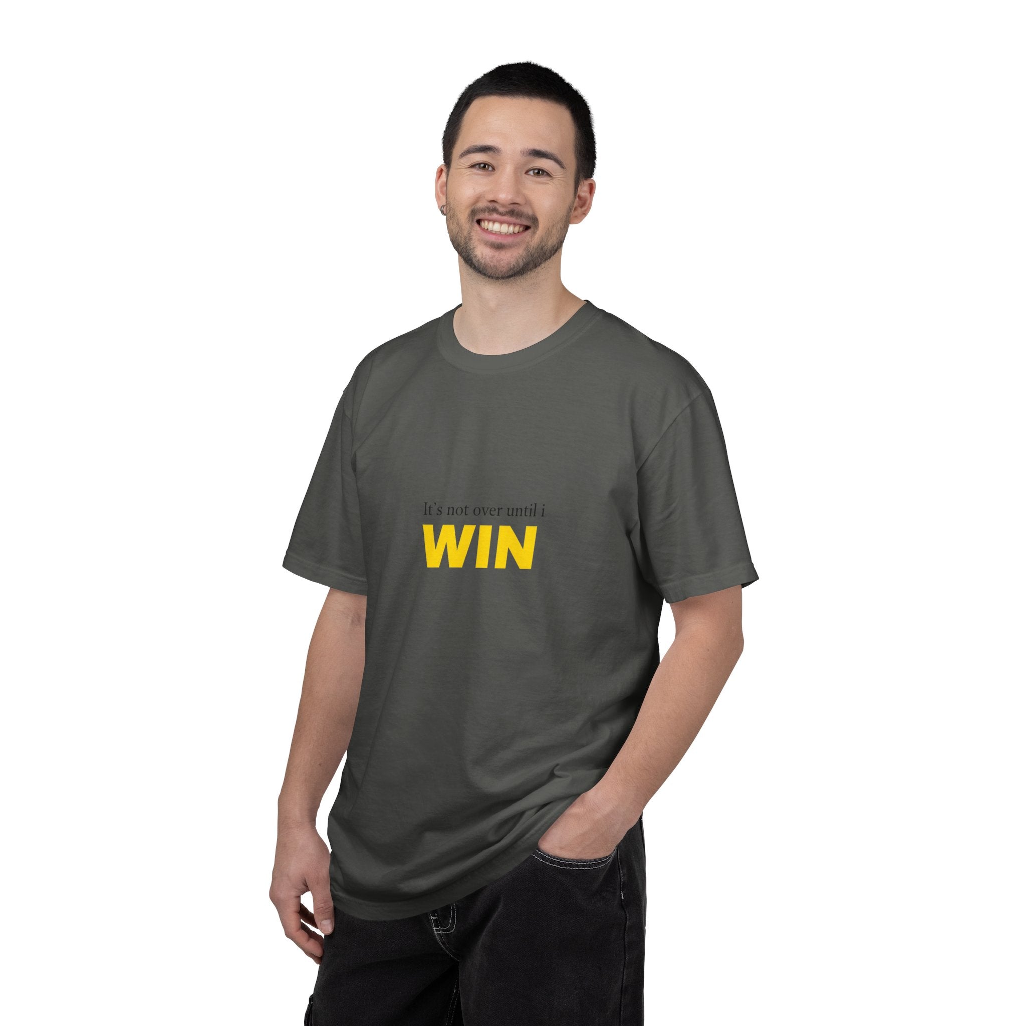 Motivational T-Shirt — "It’s Not Over Until I WIN" Bold Yellow Graphic