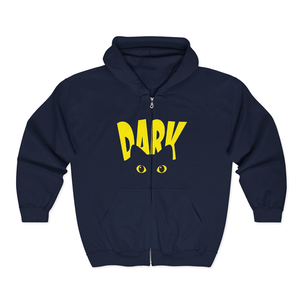 Dark Eyes Zip Hoodie — Halloween Black Cat Graphic Full-Zip Sweatshirt