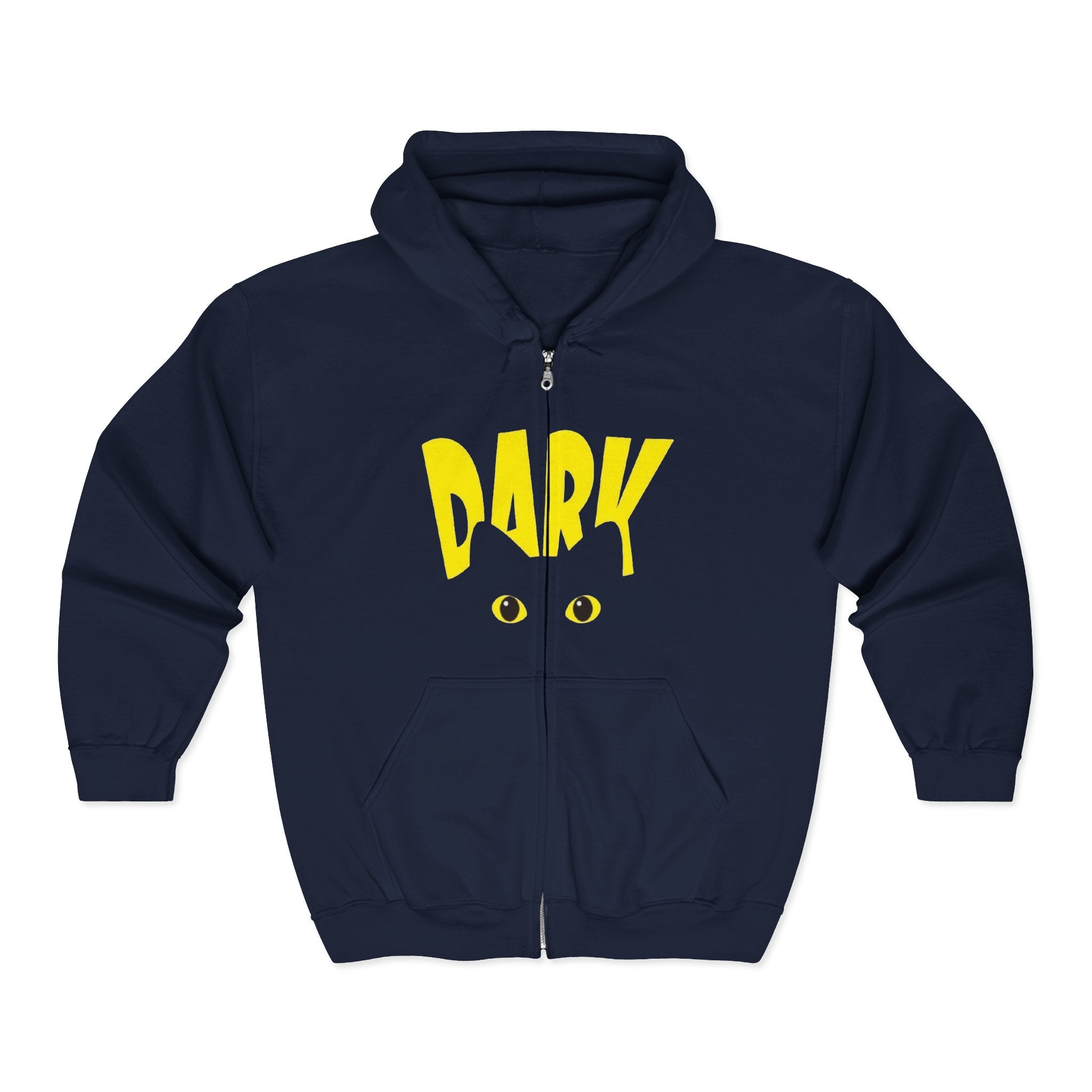 Dark Eyes Zip Hoodie — Halloween Black Cat Graphic Full-Zip Sweatshirt