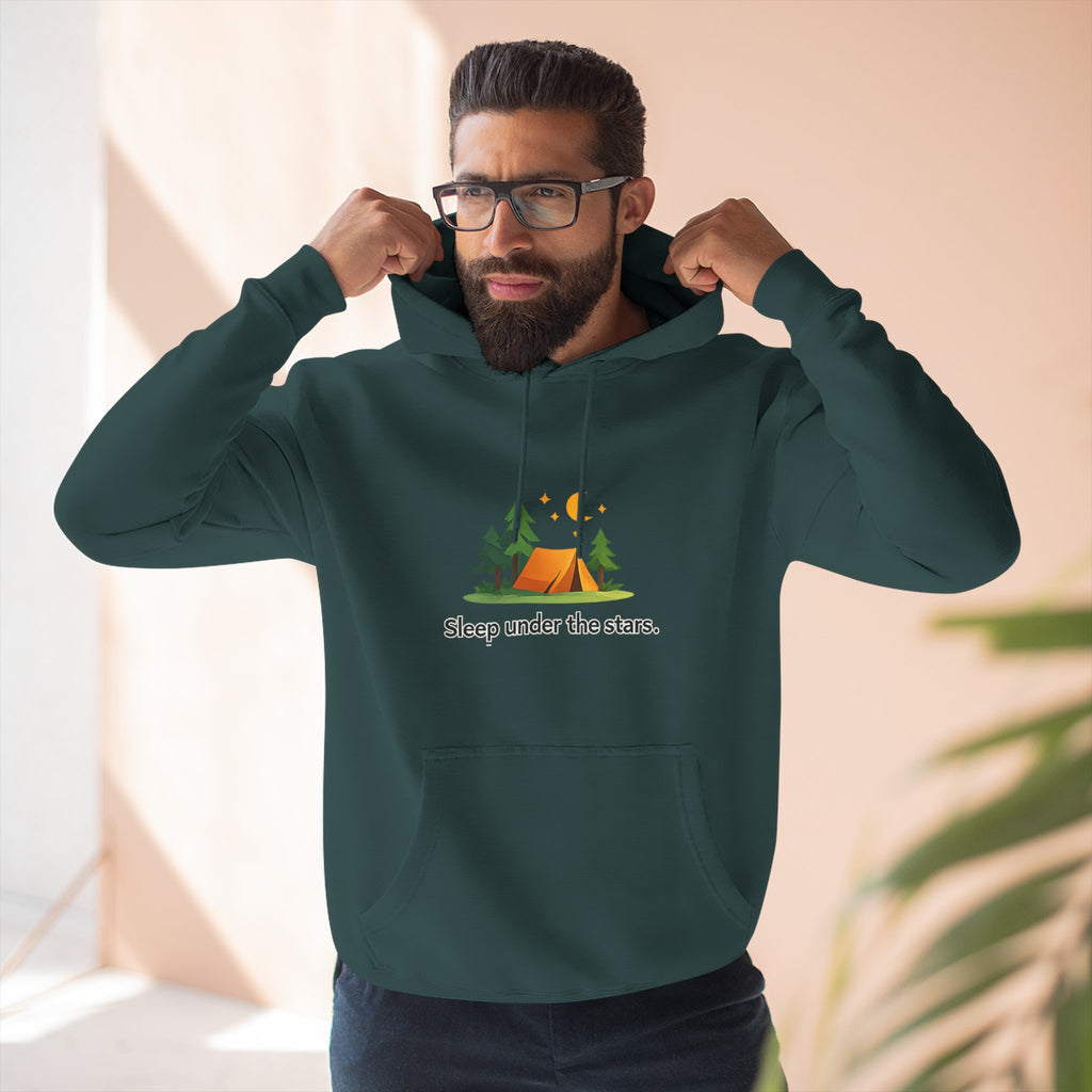 Camping Hoodie — "Sleep Under the Stars" Tent & Moon Graphic