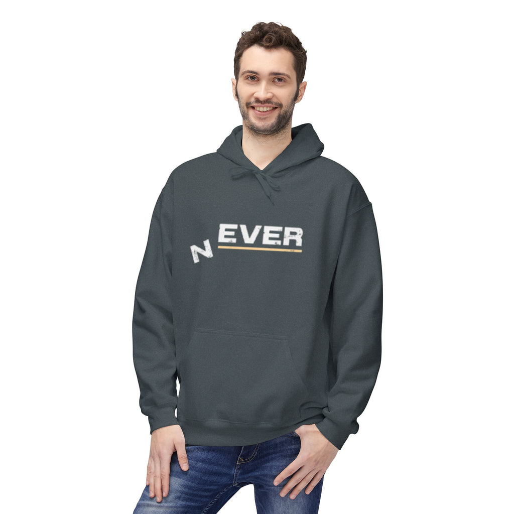 Never Typography Hoodie — Brown Casual Graphic Pullover