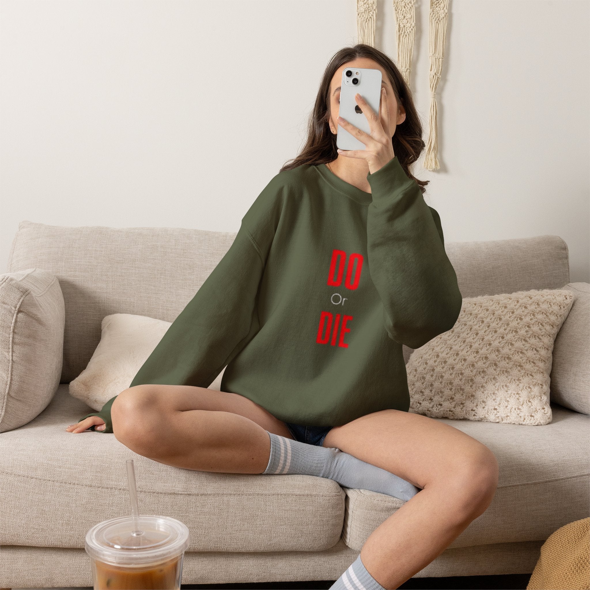 Crewneck Sweatshirt – Minimal 'DO / DIE' Red Vertical Typography