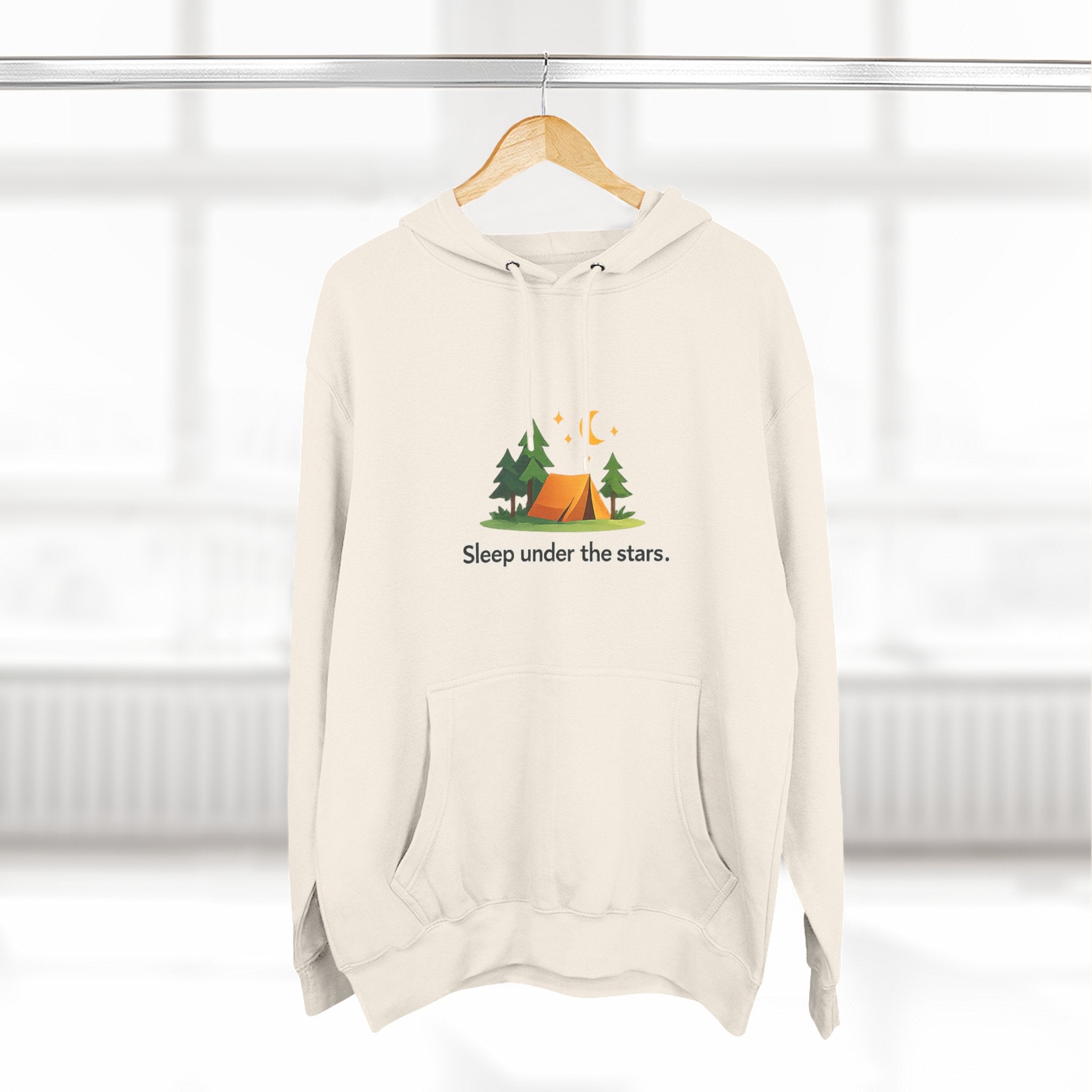 Camping Hoodie — "Sleep Under the Stars" Tent & Moon Graphic