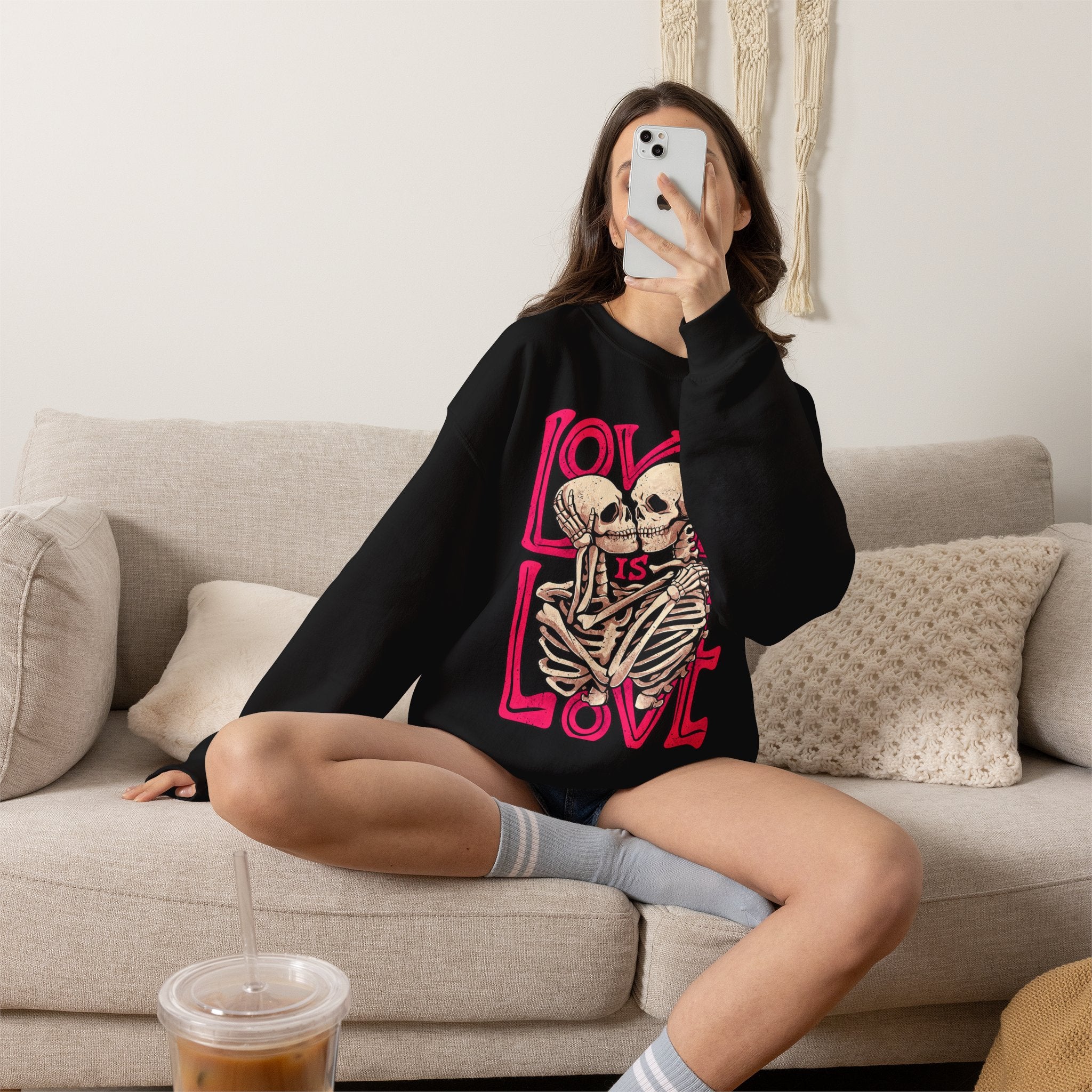 Skeleton Couple 'Love Is Love' Crewneck Sweatshirt