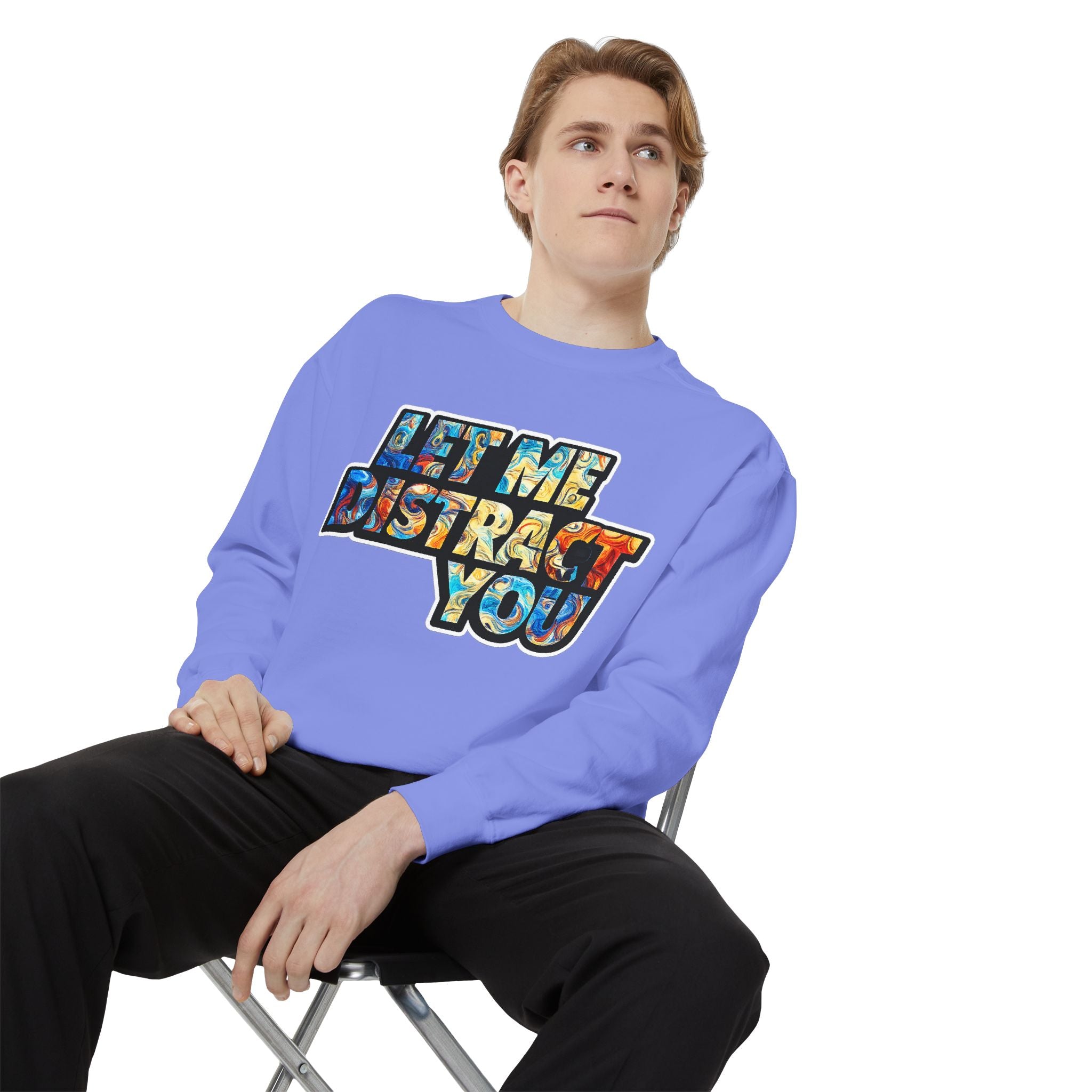 Let Me Distract You Sweatshirt — Colorful Retro Graphic Crewneck