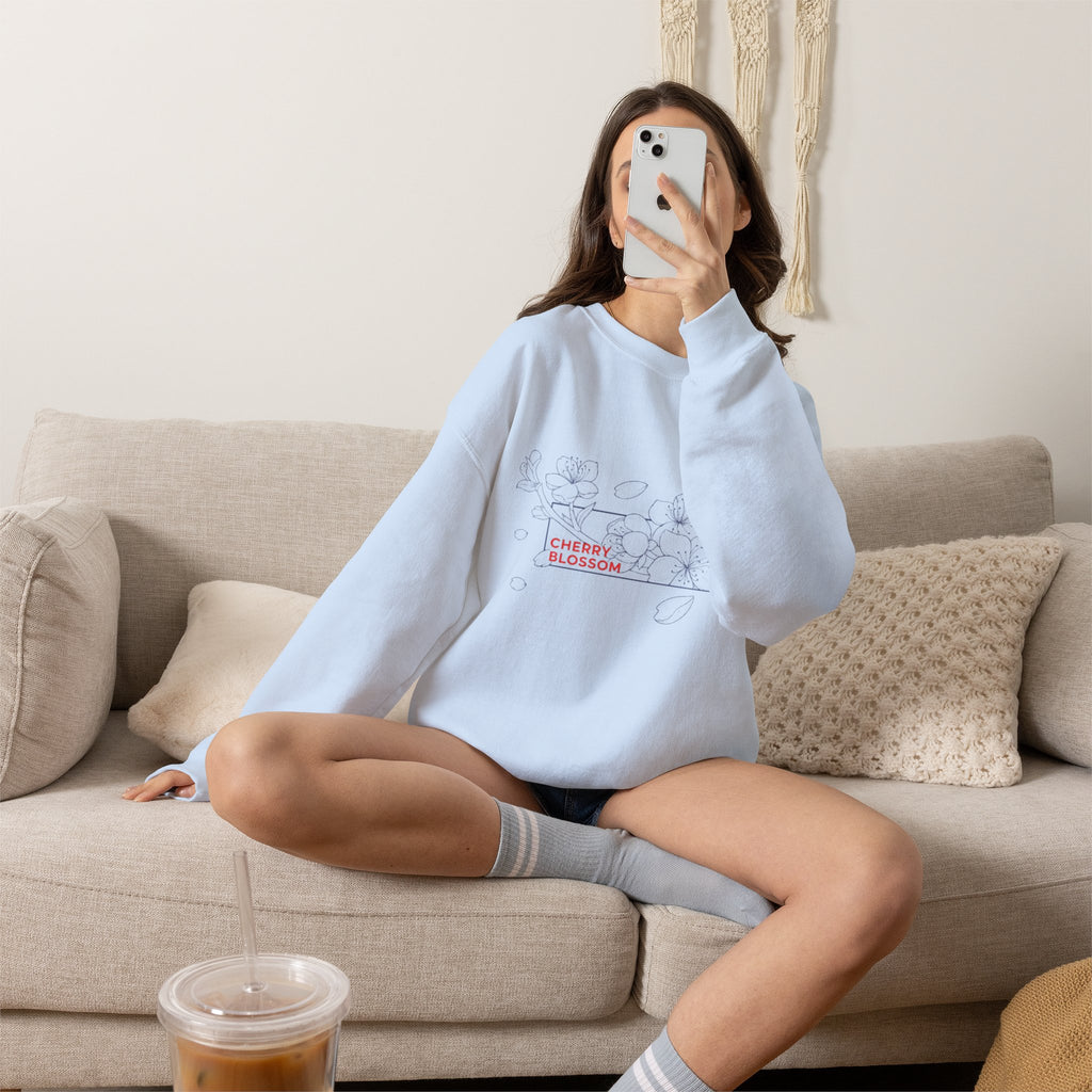 Cherry Blossom Crewneck Sweatshirt — Minimal Floral Graphic