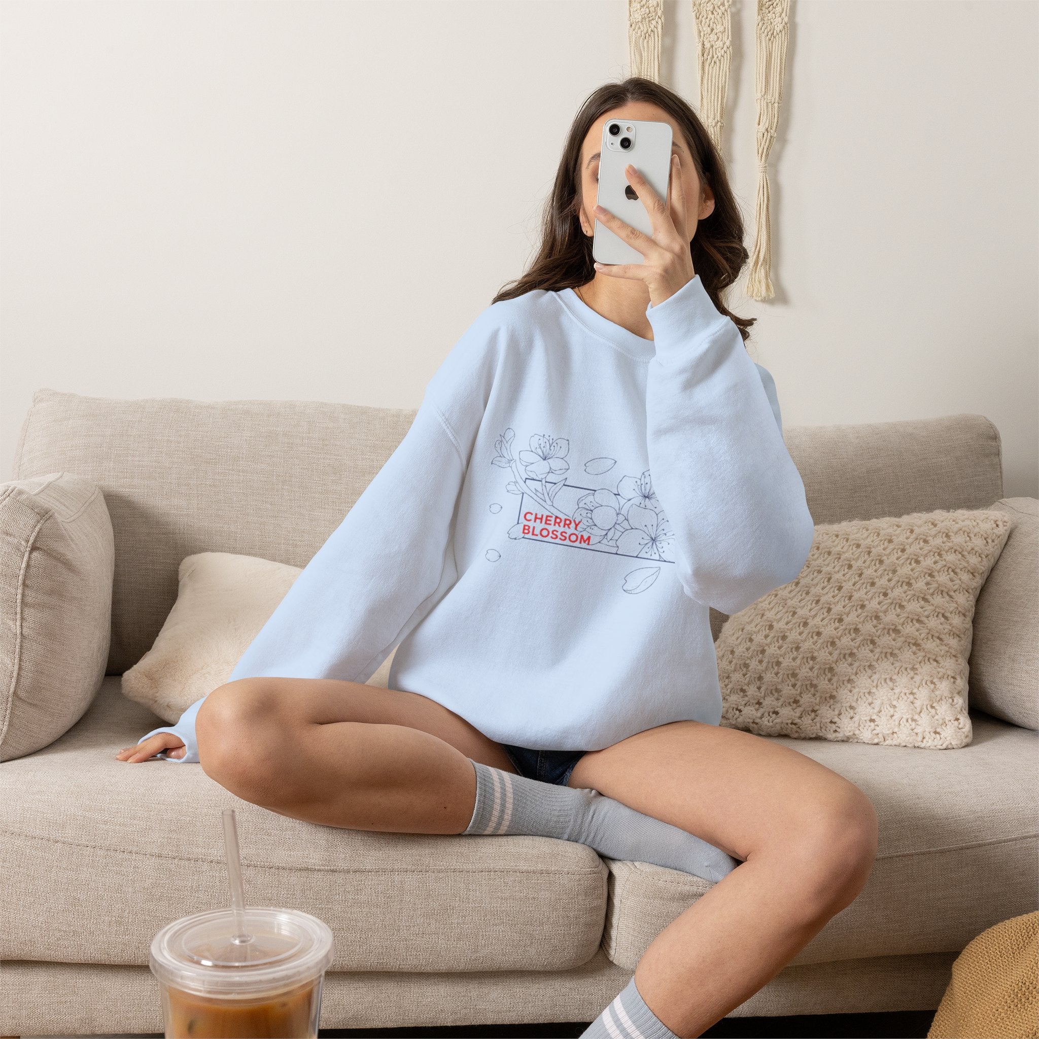 Cherry Blossom Crewneck Sweatshirt — Minimal Floral Graphic