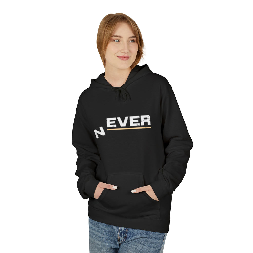 Never Typography Hoodie — Brown Casual Graphic Pullover