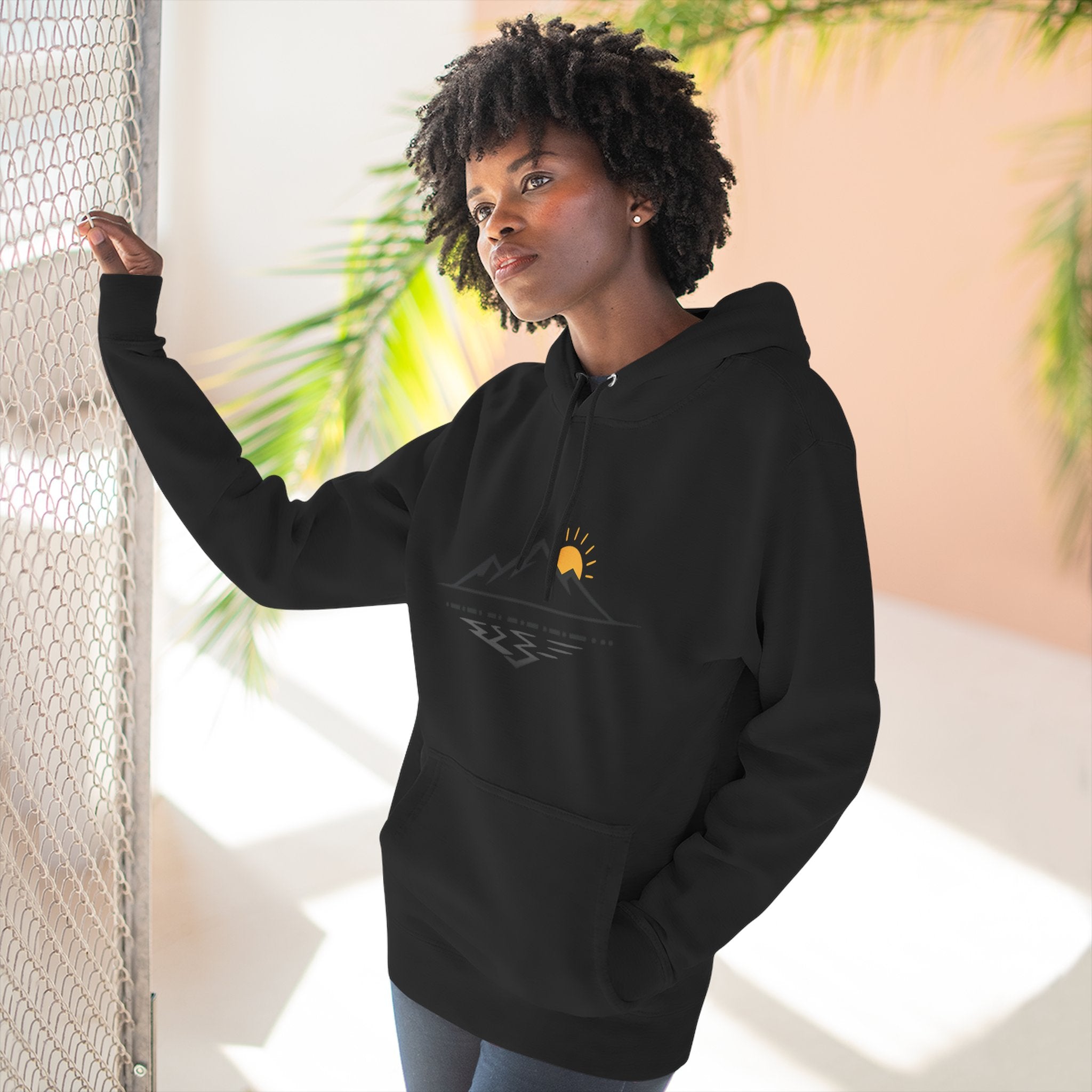 Mountain Sunrise Hoodie — Minimal Outdoor Graphic Pullover